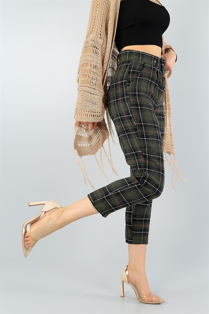 Haki Kemerli Bayan Kaşe Pantolon 45046