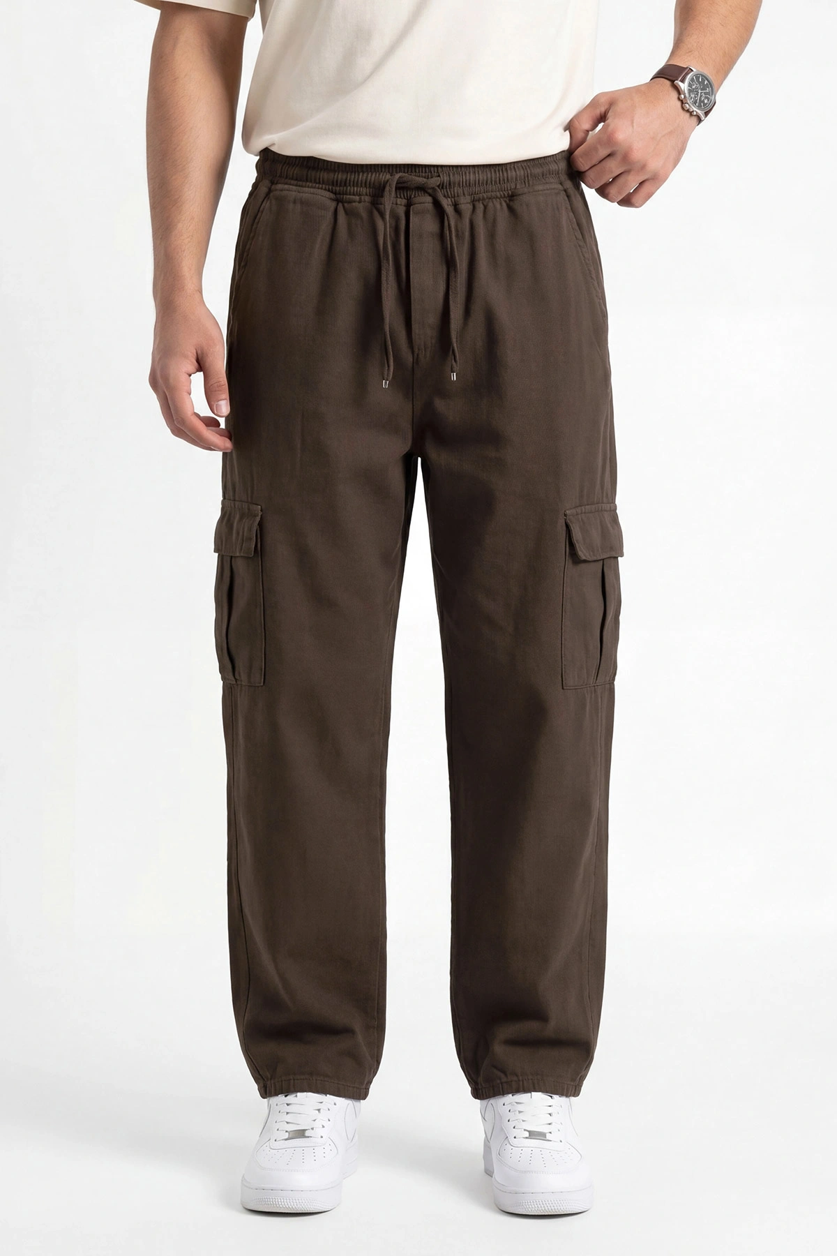 Kahverengi Keten Baggy Kargo Cepli Erkek Pantolon 456100