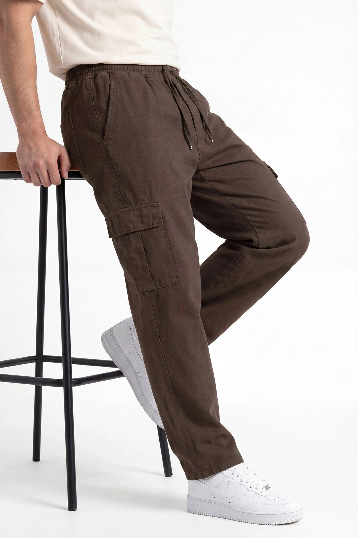 Kahverengi Keten Baggy Kargo Cepli Erkek Pantolon 456100