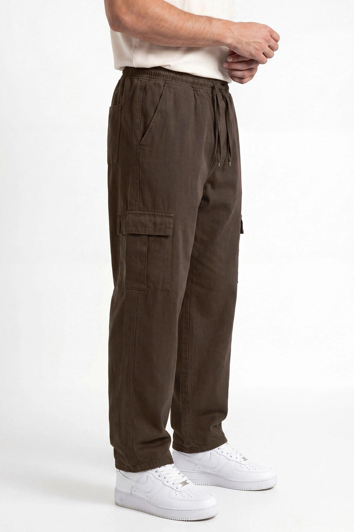 Kahverengi Keten Baggy Kargo Cepli Erkek Pantolon 456100