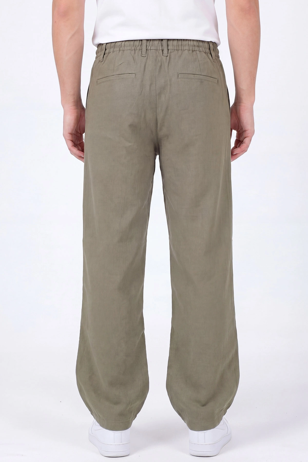 Haki Keten Yeni Sezon Baggy Belden Bağlamalı Erkek Pantolon 462732