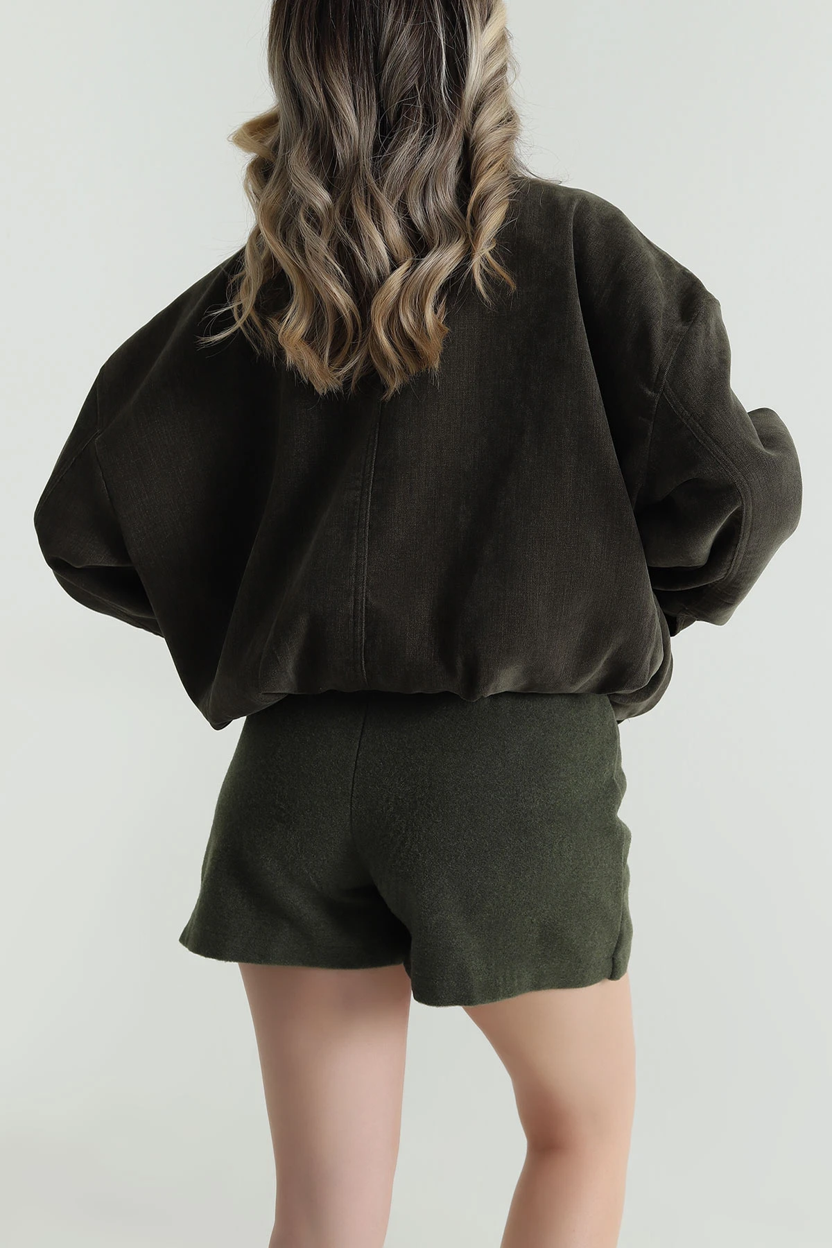 Haki Kuşaklı Astarlı Denim Modal Mont 488803