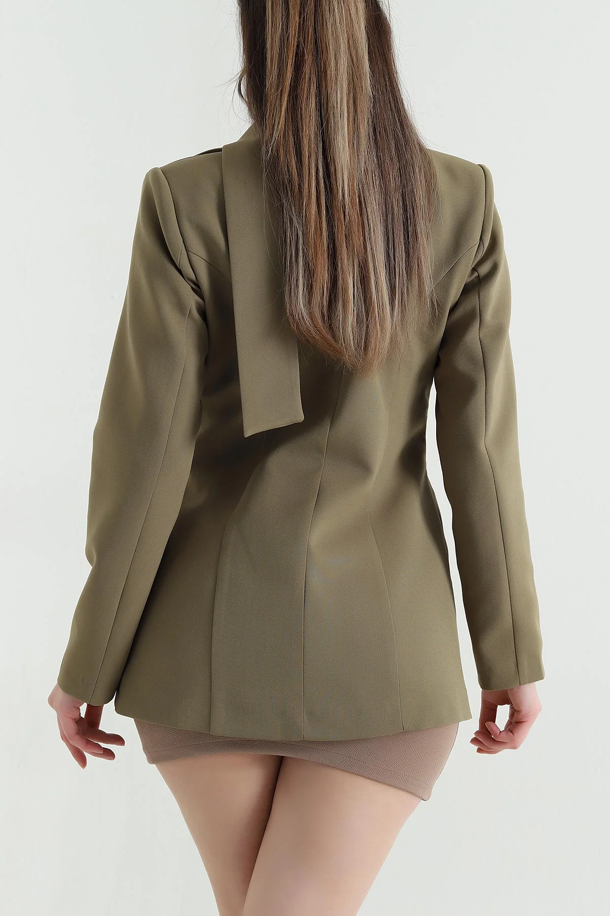 Haki Kuşaklı Dabıl Blazer Kadın Ceket 443905