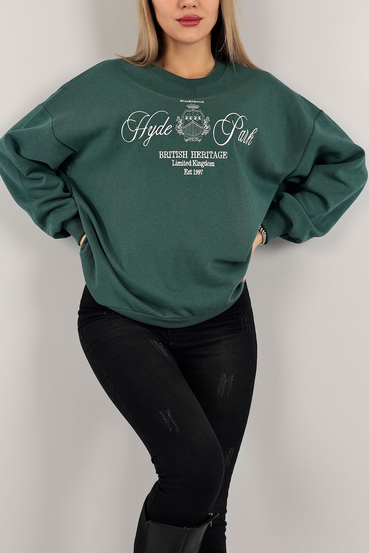 Haki Nakışlı Şardonlu Bayan Sweat 142474