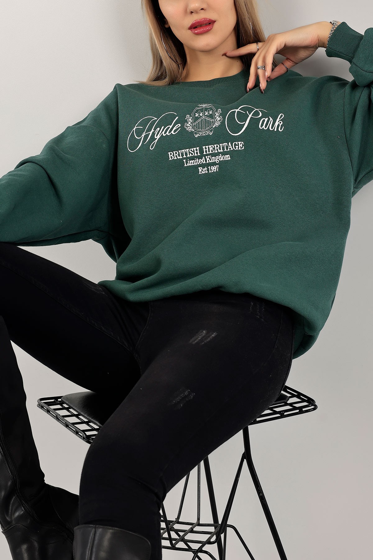 Haki Nakışlı Şardonlu Bayan Sweat 142474