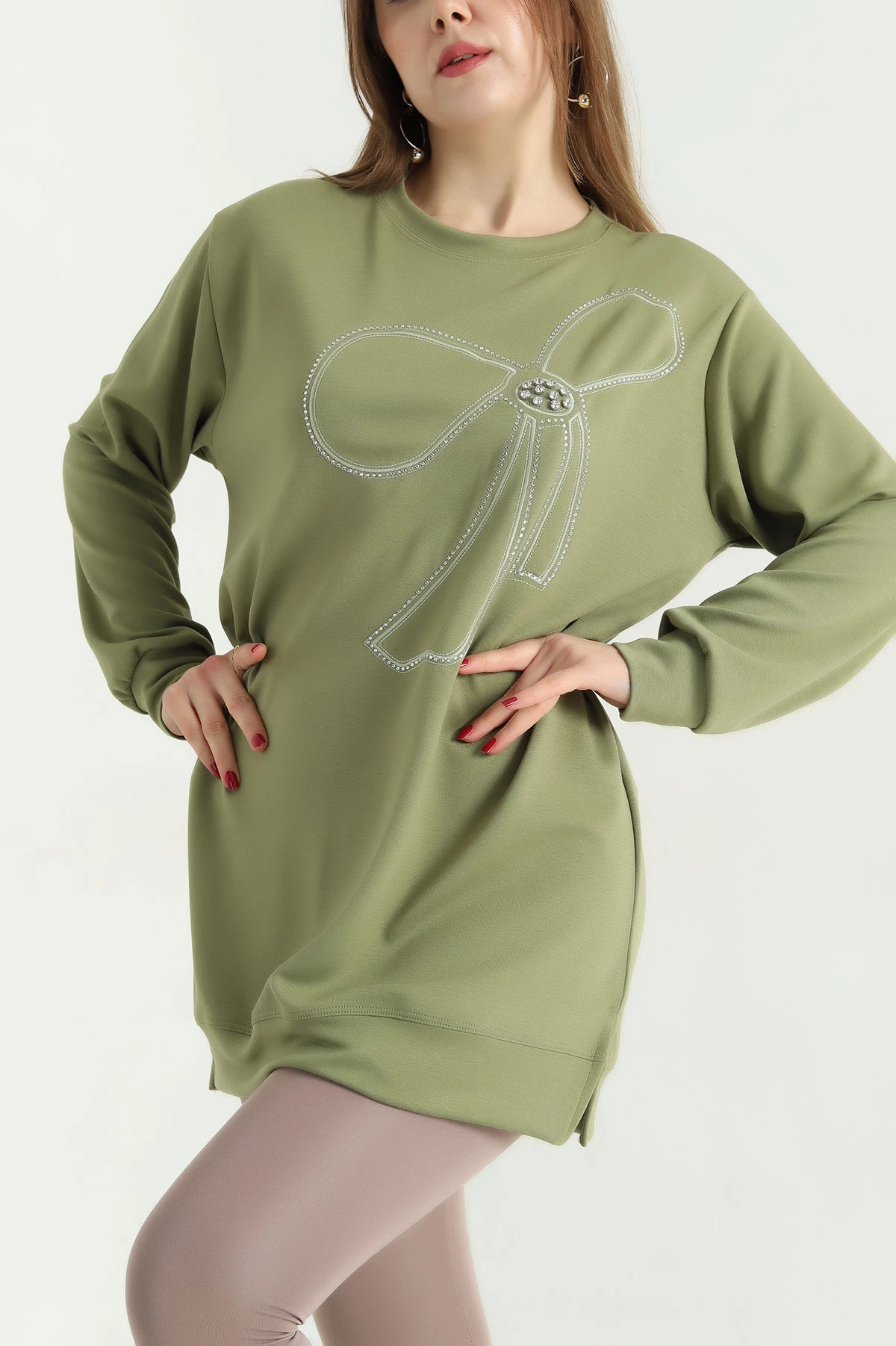 Haki Nakışlı Taş Detaylı Oysho Kumaş Tunik 337859