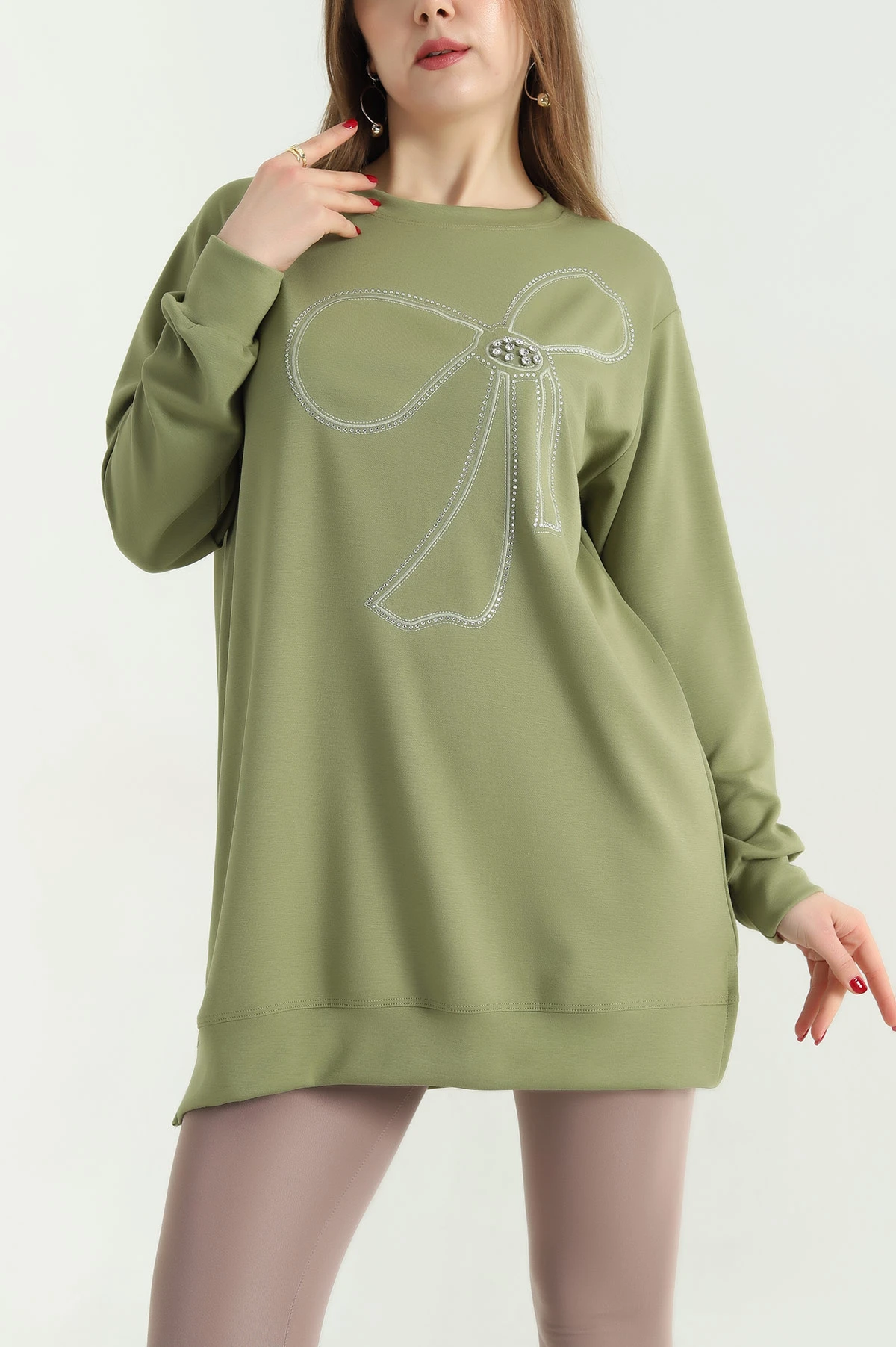 Haki Nakışlı Taş Detaylı Oysho Kumaş Tunik 337859