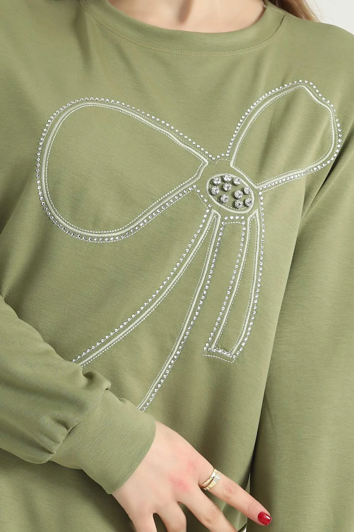 Haki Nakışlı Taş Detaylı Oysho Kumaş Tunik 337859