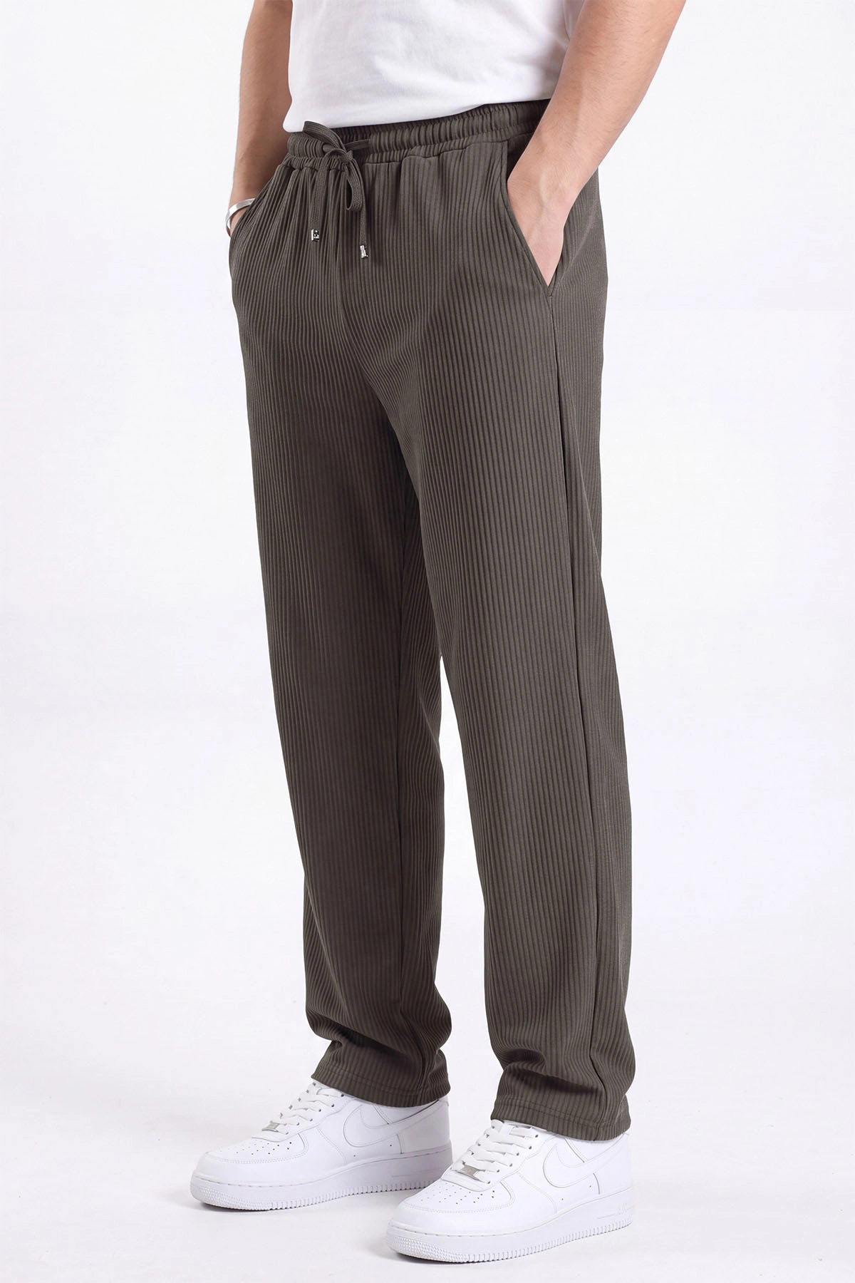 Haki Ottoman Kumaş Baggy Beli Lastikli Erkek Pantolon 472216