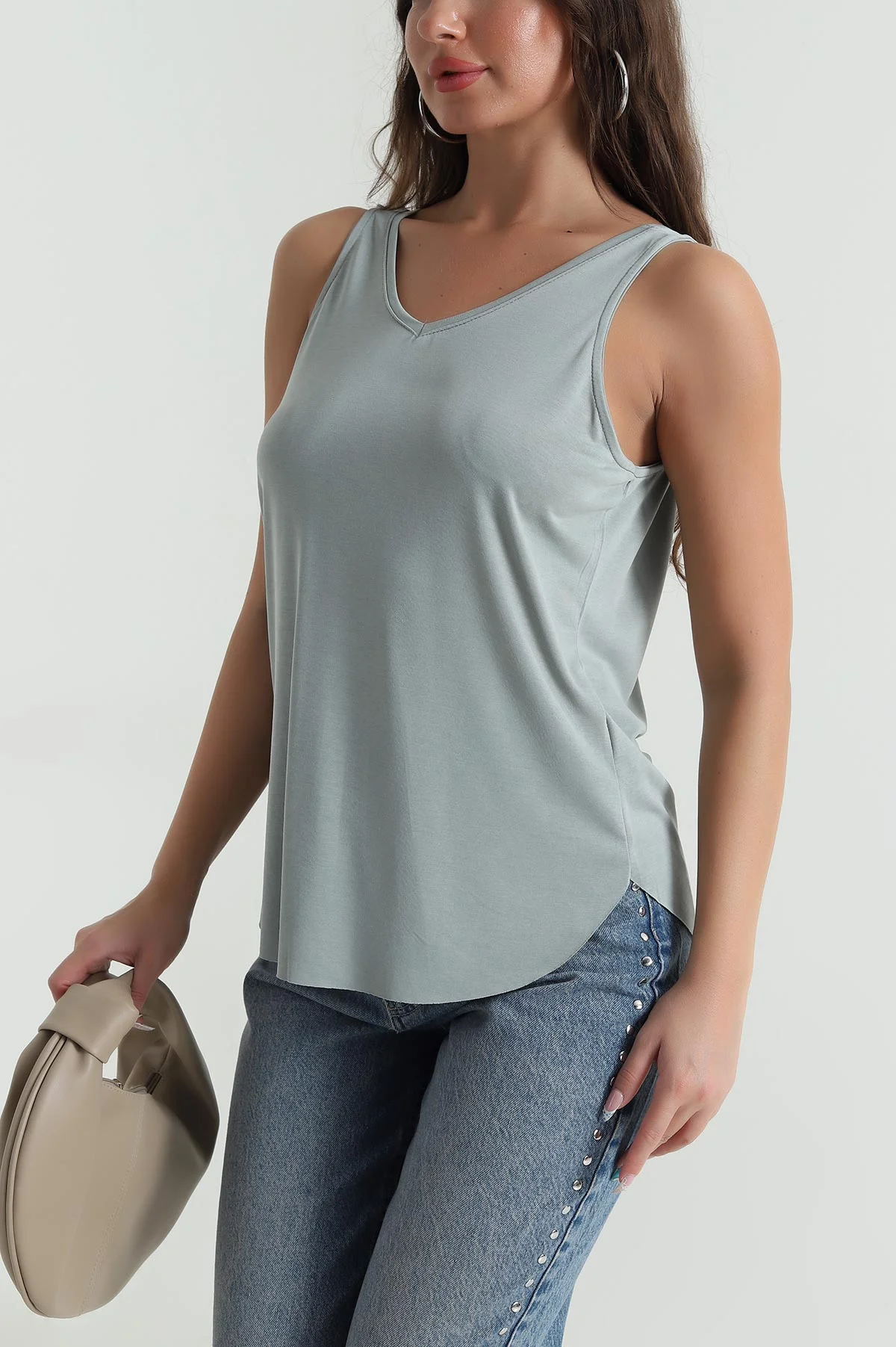 Haki Oval Kesim Modal Kadın Atlet 482078