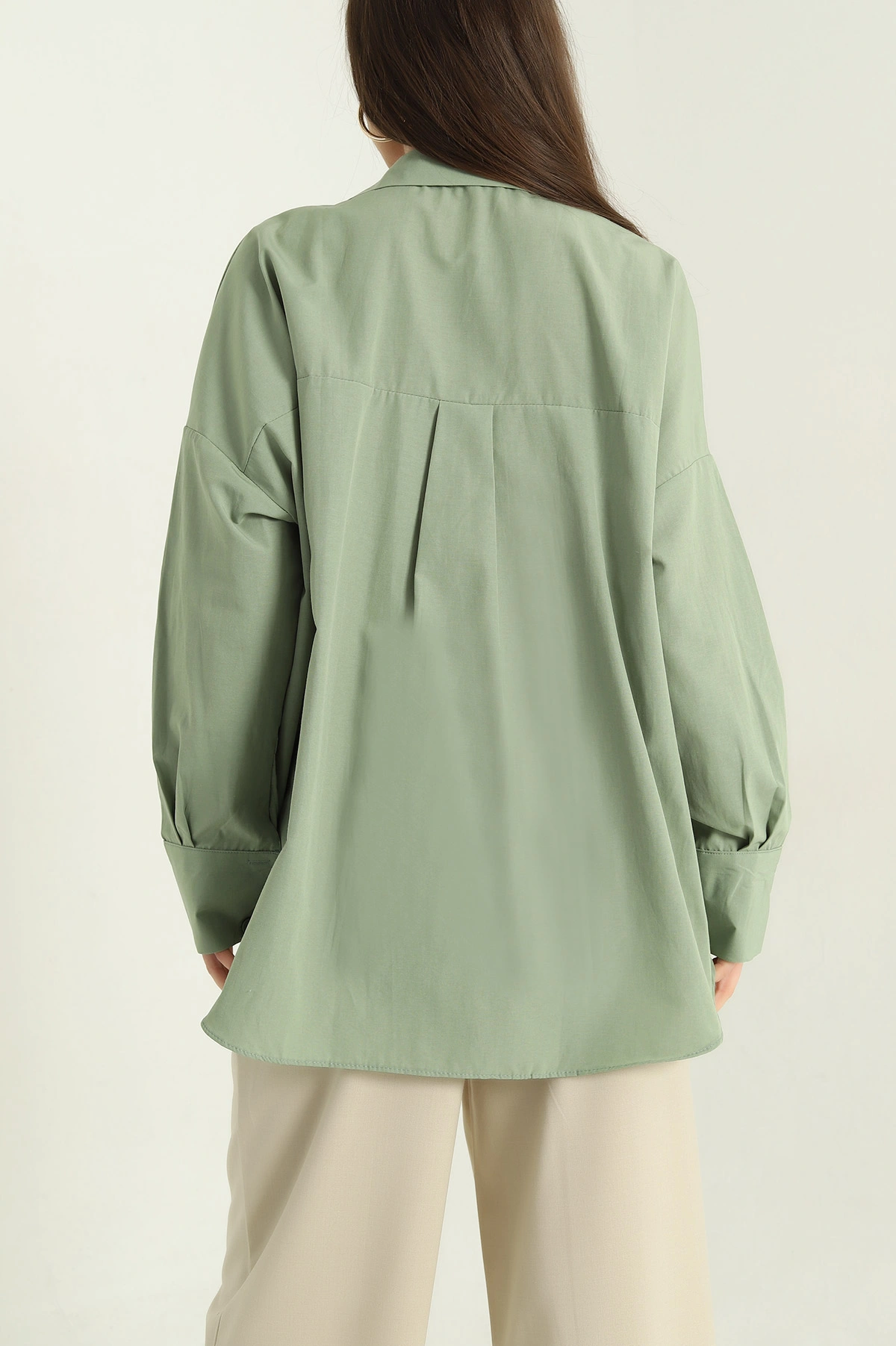 Haki Oversize Bayan Poplin Gömlek 337008