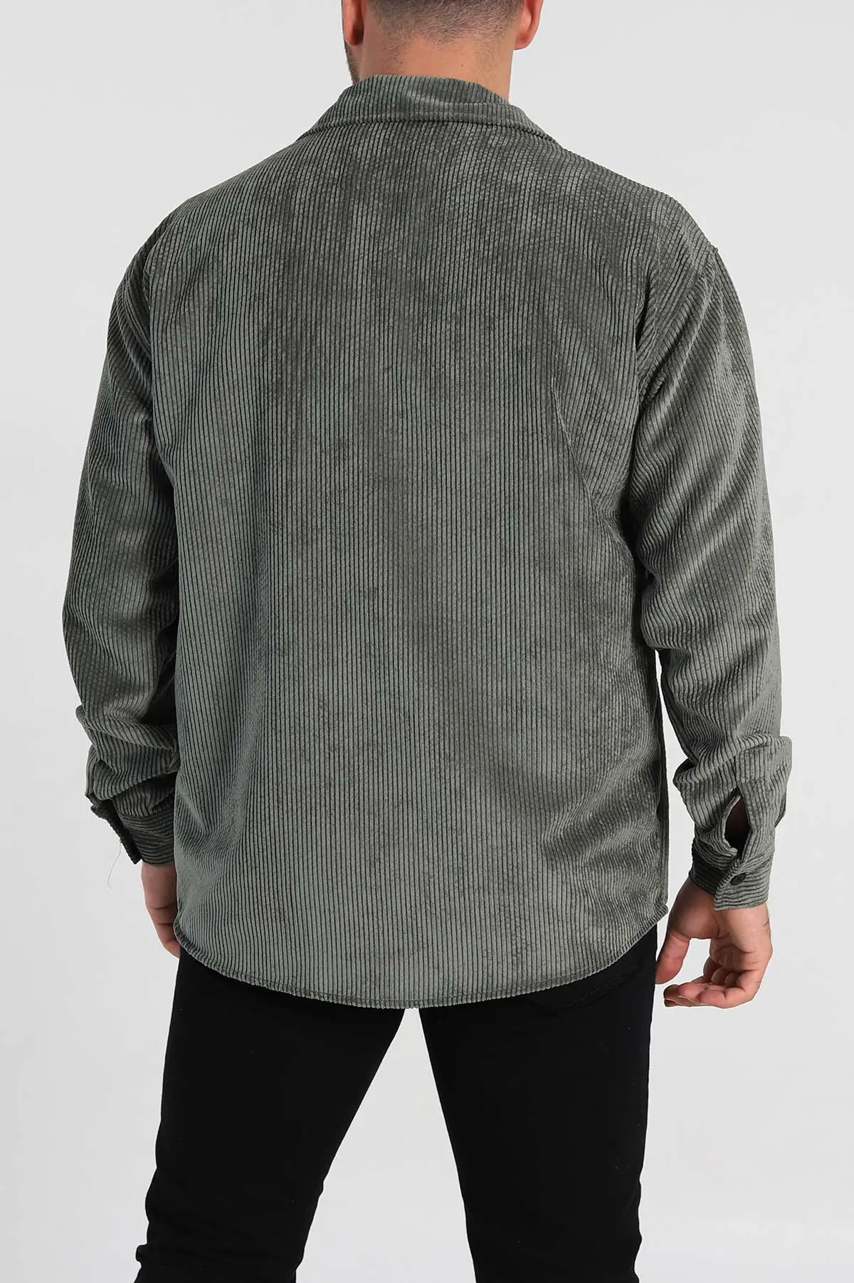 Haki Oversize Fitilli Kadife Cep Detaylı Erkek Gömlek 318408