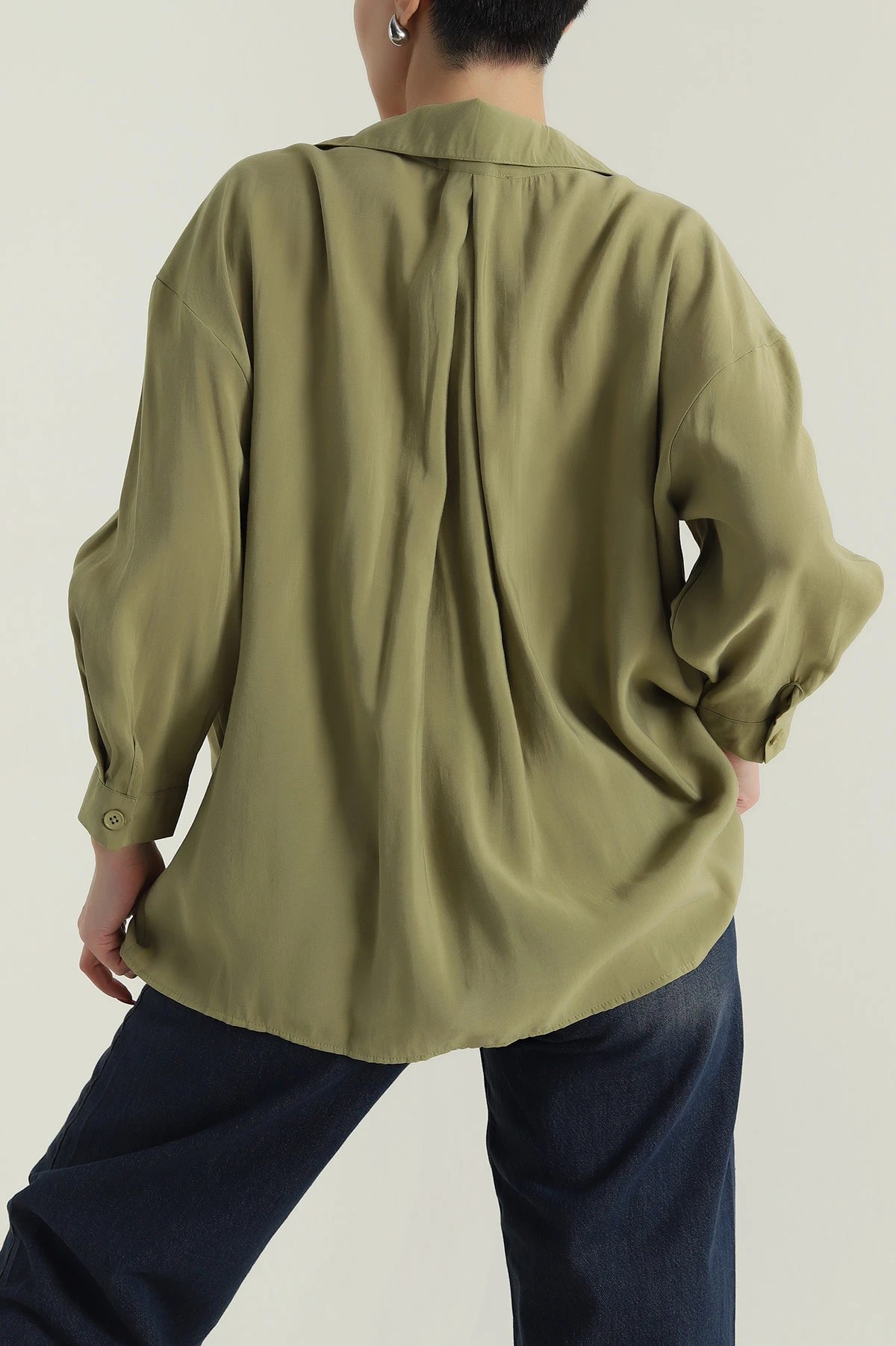 Haki Oversize Modal Kadın Gömlek 427909