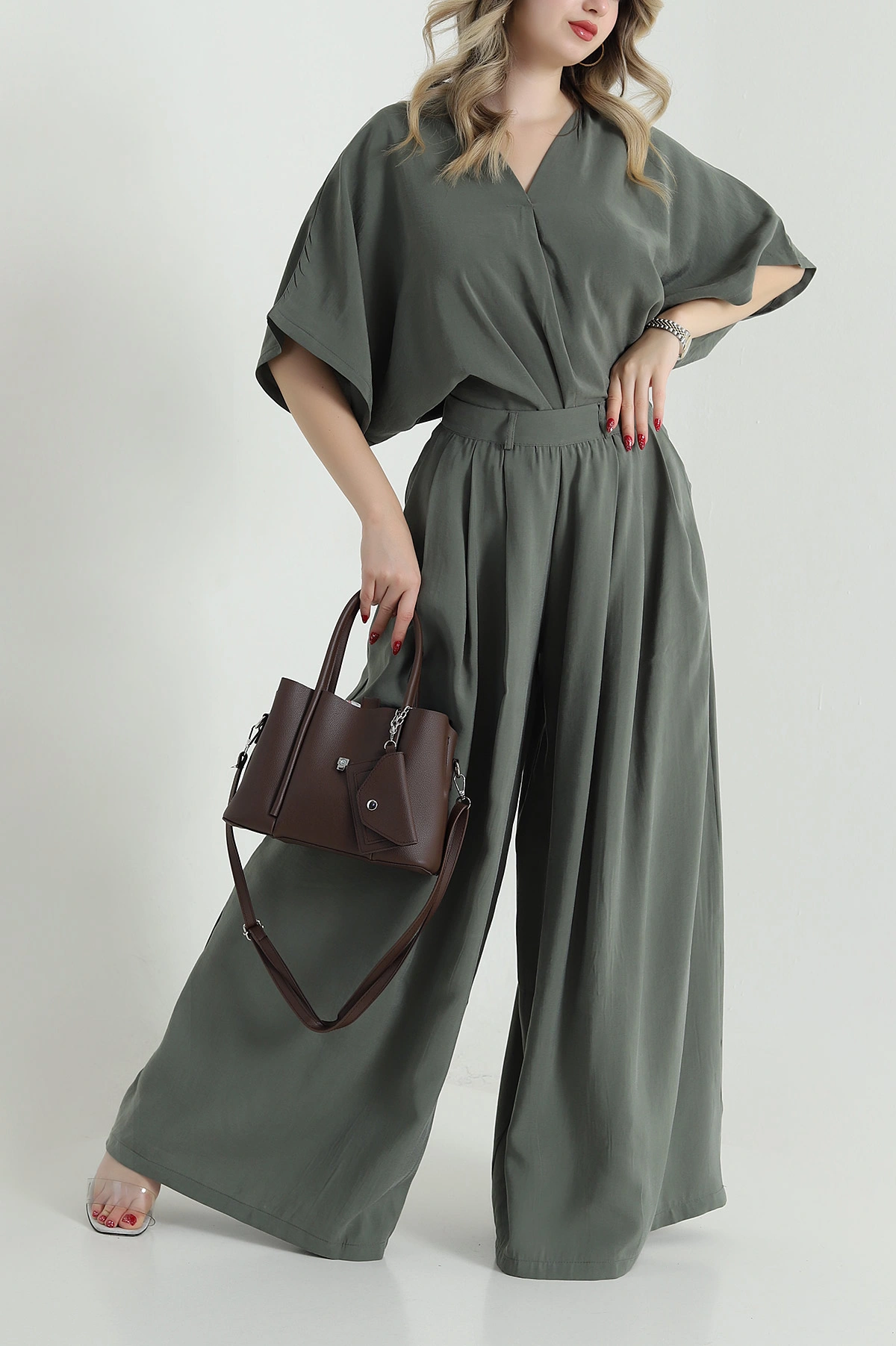 Haki Oversize Tencel Kadın İkili Takım 472020