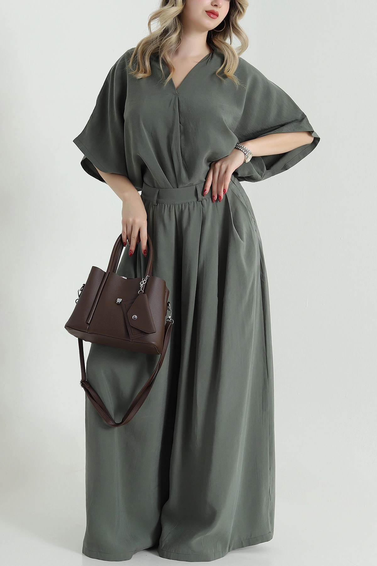 Haki Oversize Tencel Kadın İkili Takım 472020