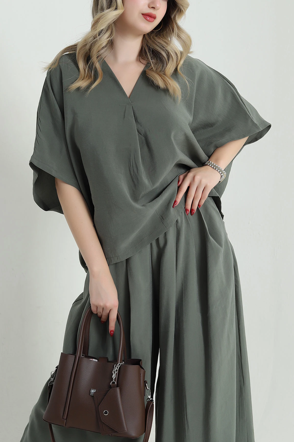 Haki Oversize Tencel Kadın İkili Takım 472020