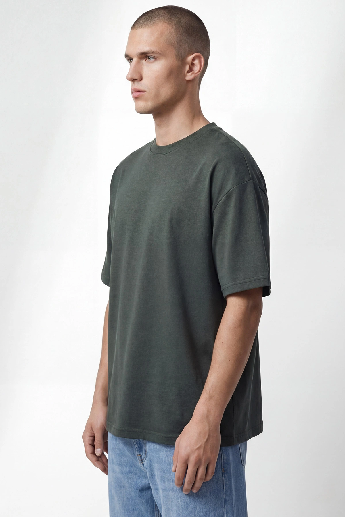 Haki Oysho Kumaş Oversize Bisiklet Yaka Erkek Tişört 438910