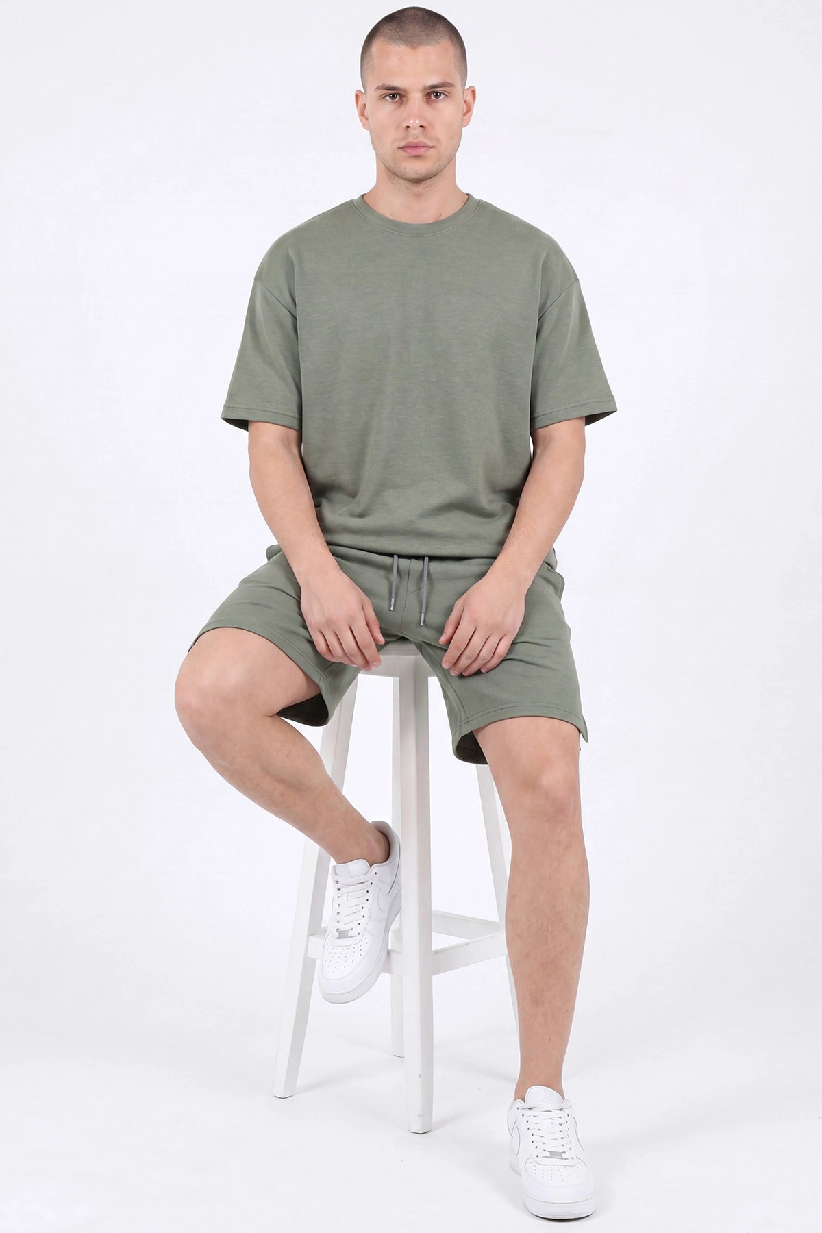 Haki Oysho Kumaş Oversize Erkek Şortlu Takım 467614