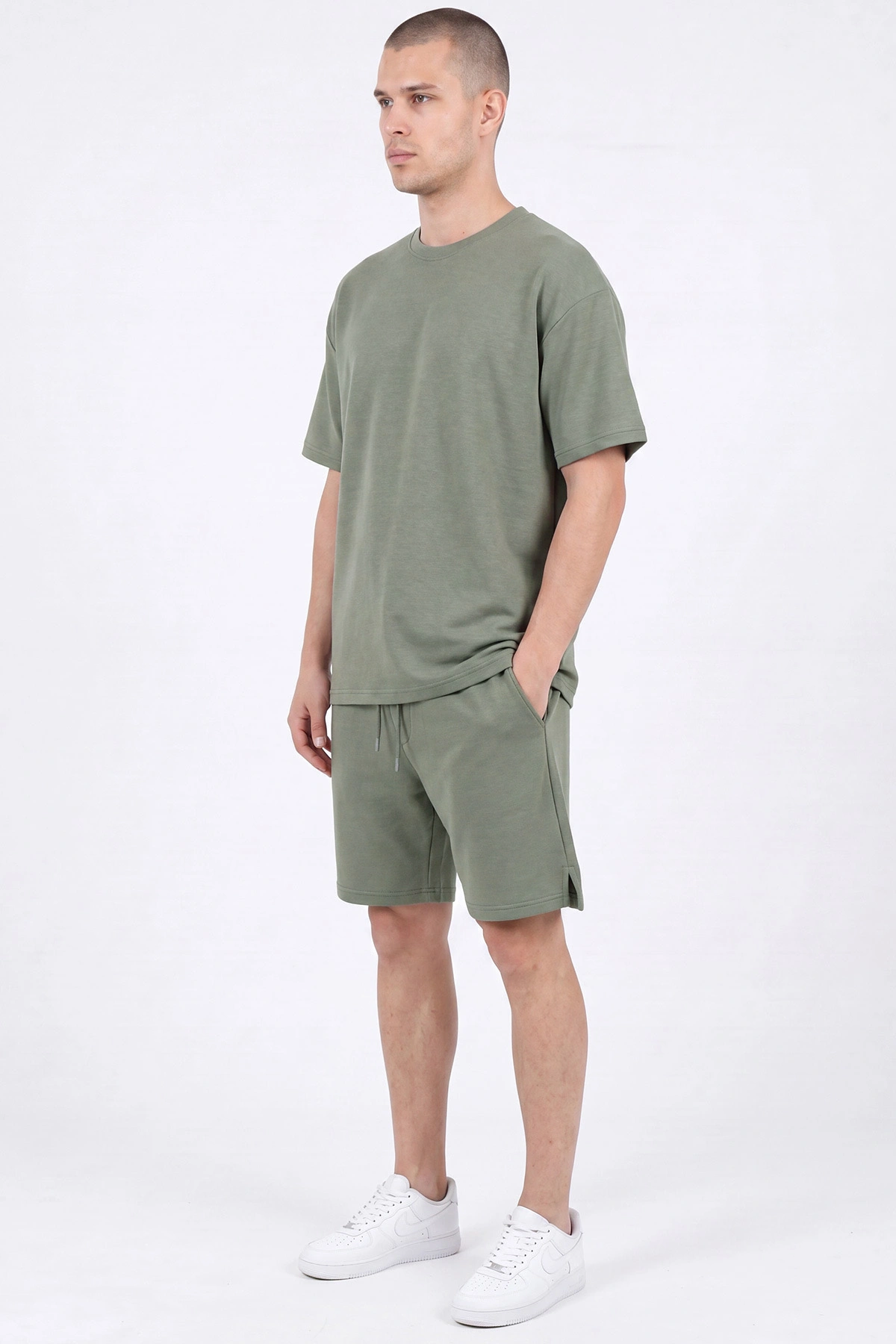 Haki Oysho Kumaş Oversize Erkek Şortlu Takım 467614