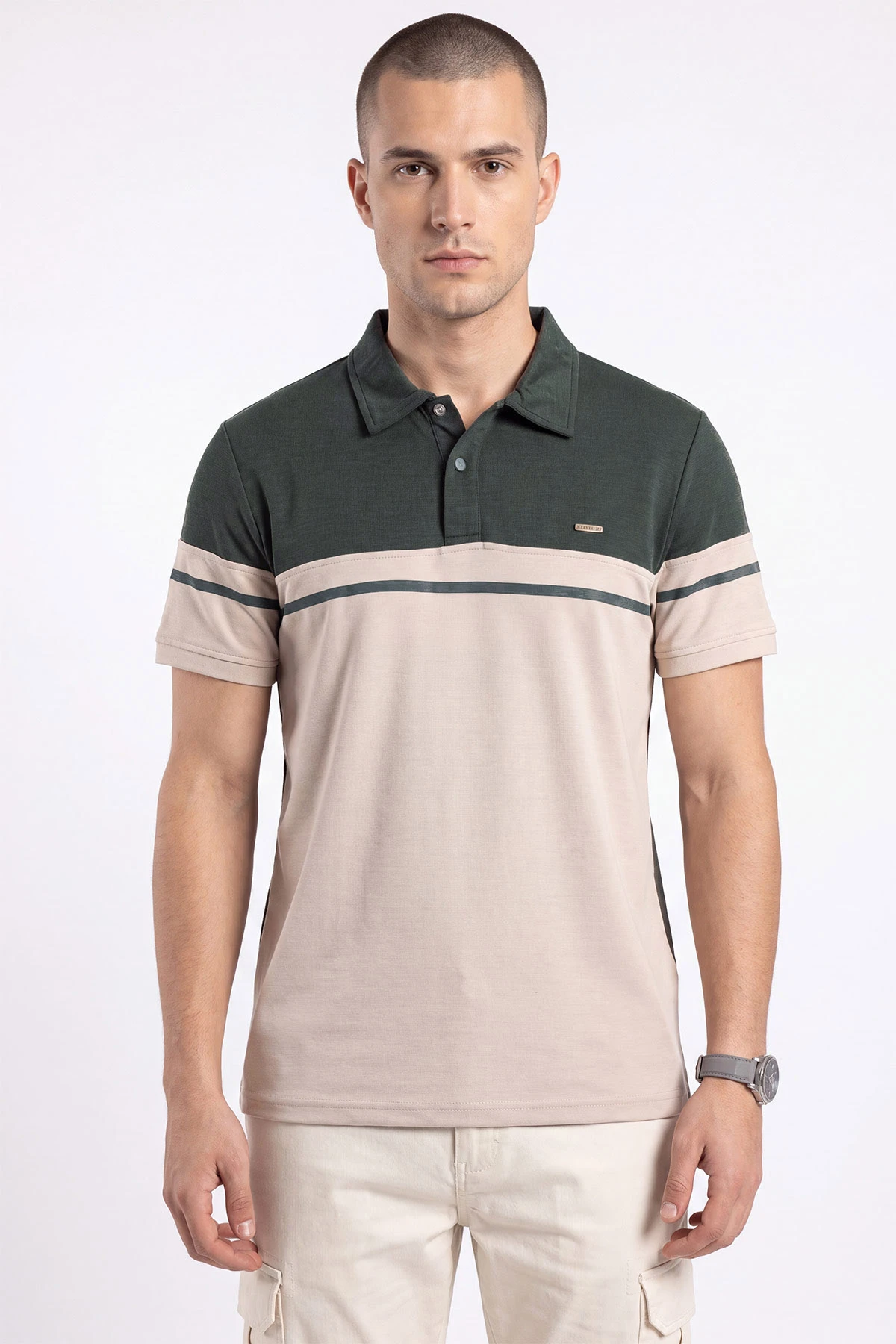 Haki Oysho Kumaş Polo Yaka Erkek Tişört 471682