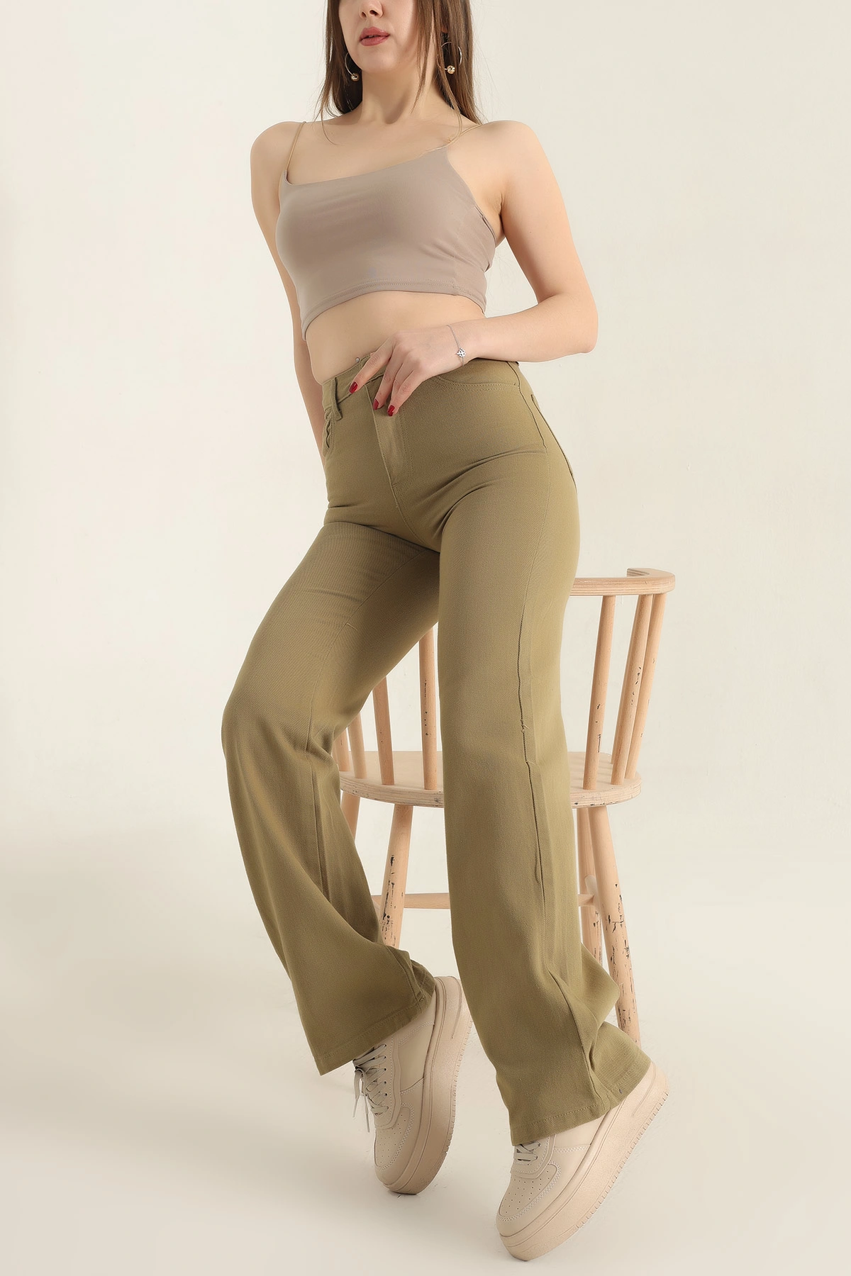 Haki Palazzo Bayan Kot Pantolon 337606