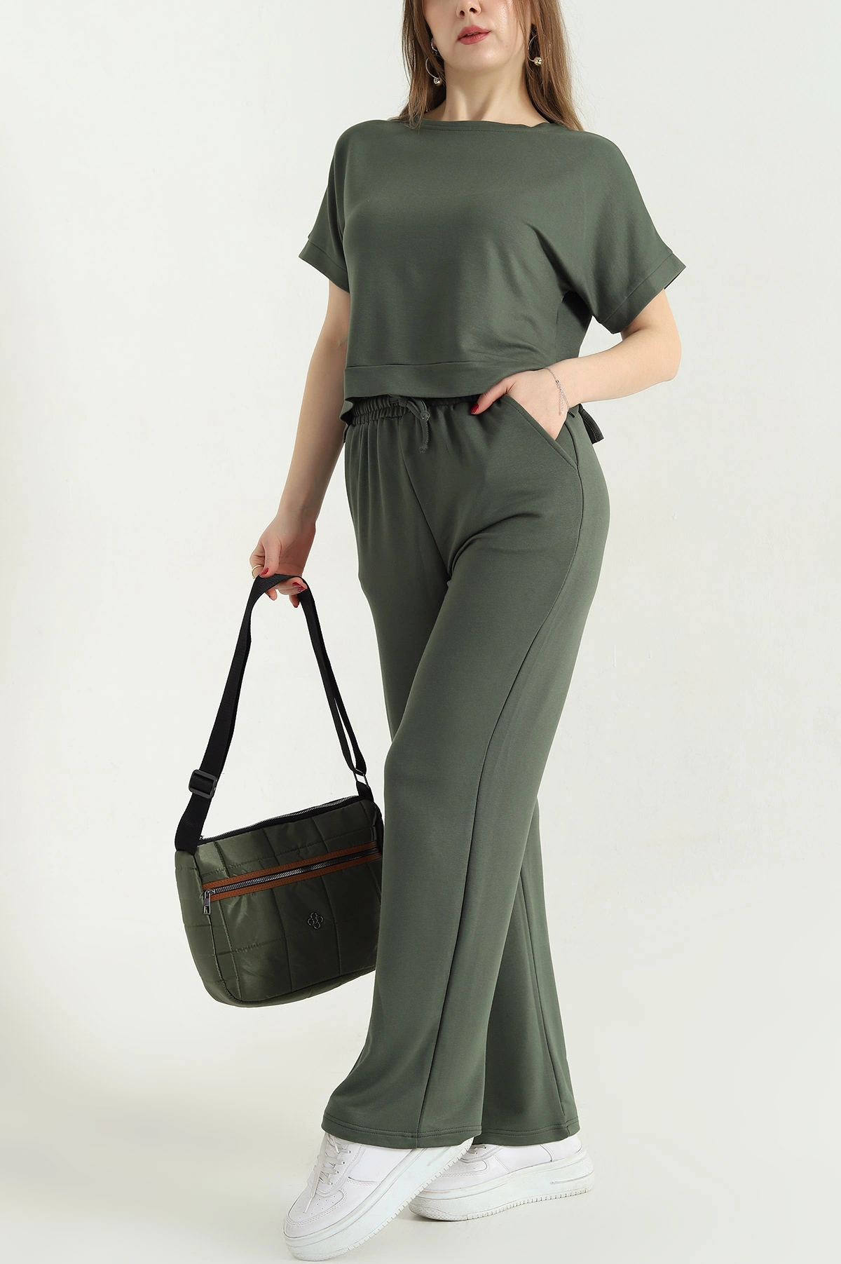 Haki Pantolon Bluz Kristal Bayan İkili Takım 337802