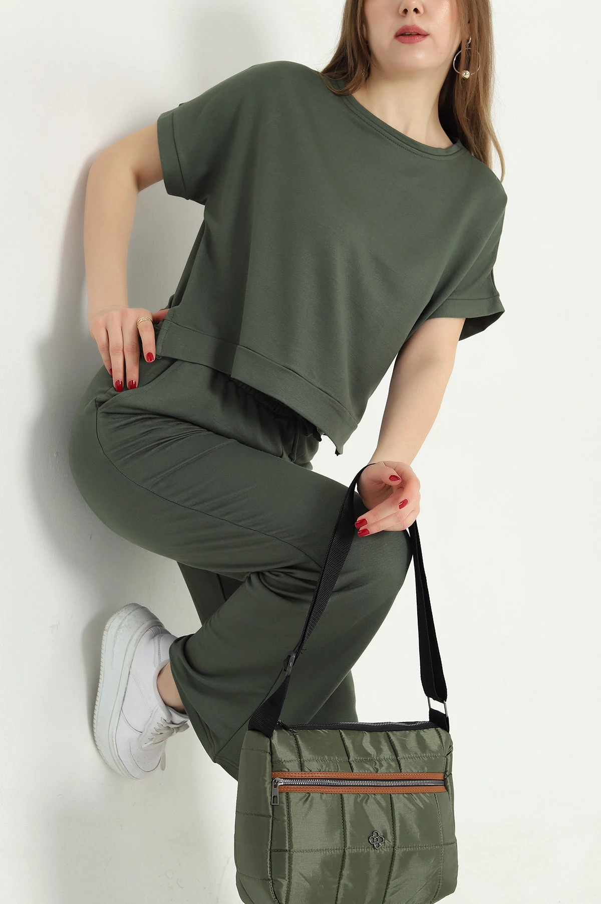 Haki Pantolon Bluz Kristal Bayan İkili Takım 337802