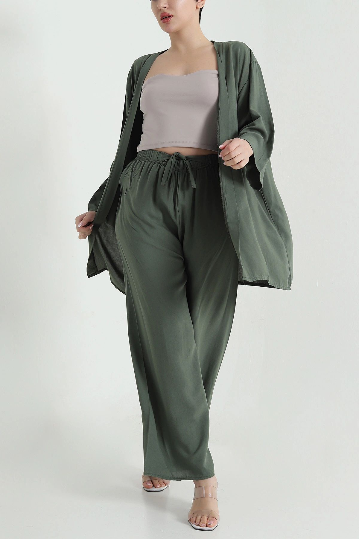 Haki Pantolon Kimono Dokuma Kadın İkili Takım 460346