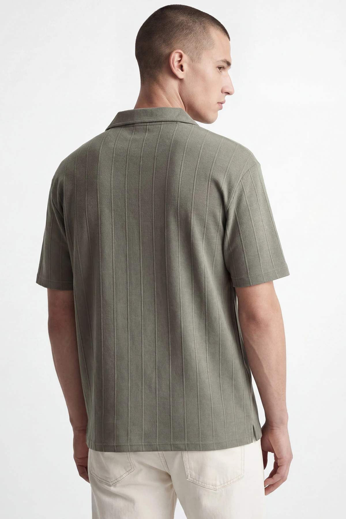 Haki Pike Kumaş Oversize Polo Yaka Erkek Tişört 448945