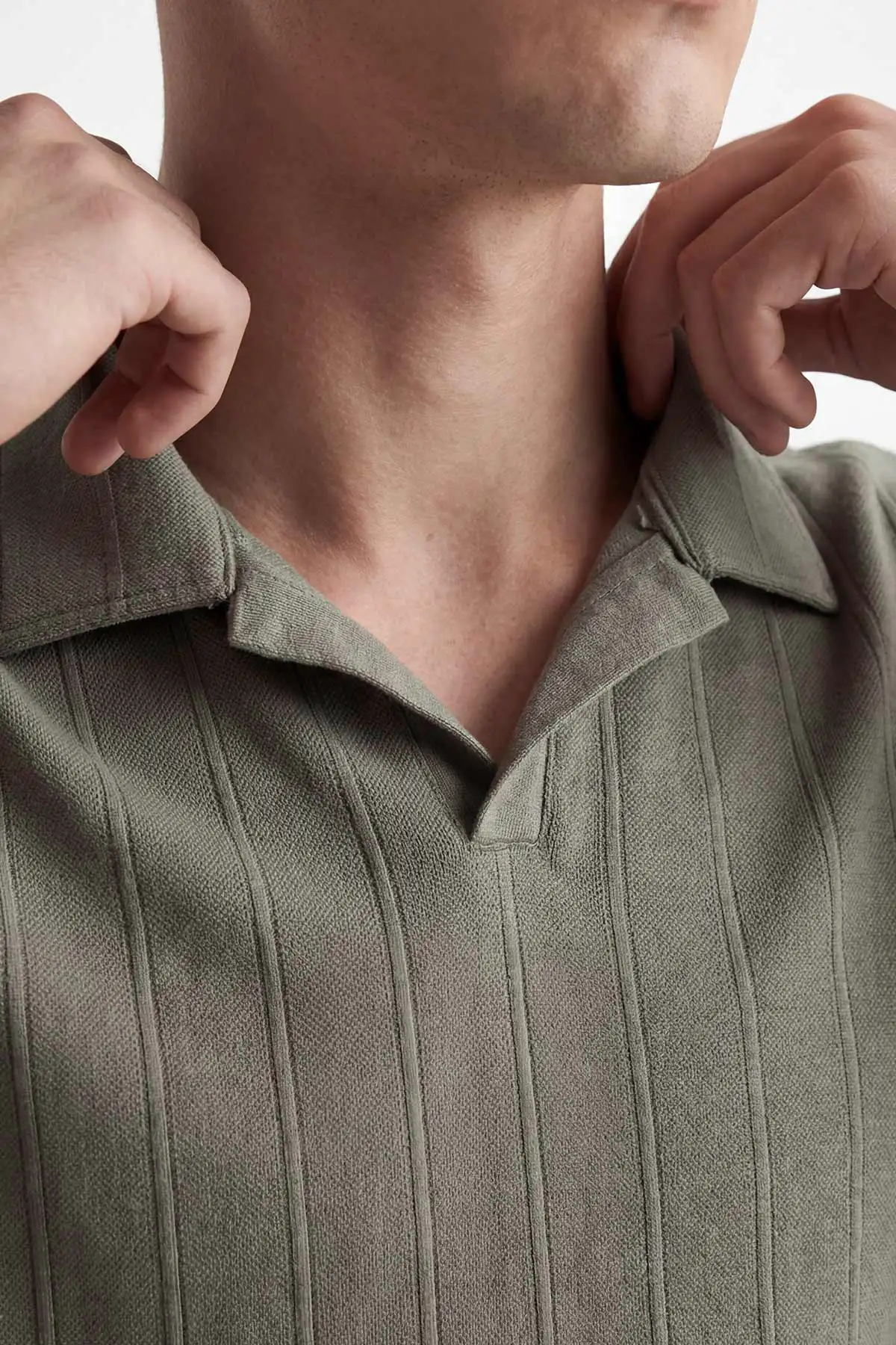 Haki Pike Kumaş Oversize Polo Yaka Erkek Tişört 448945