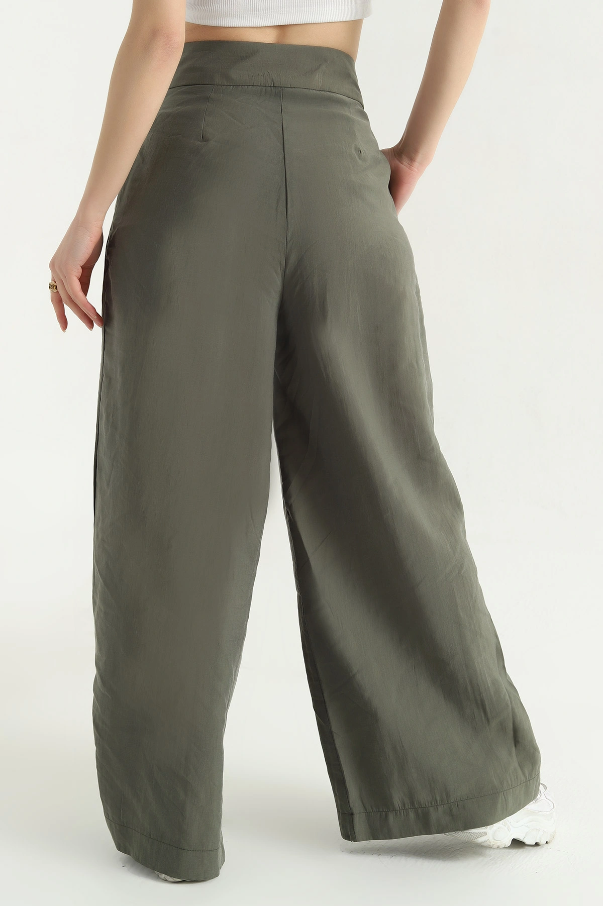 Haki Pileli Cepli Bayan Tencel Pantolon 337618