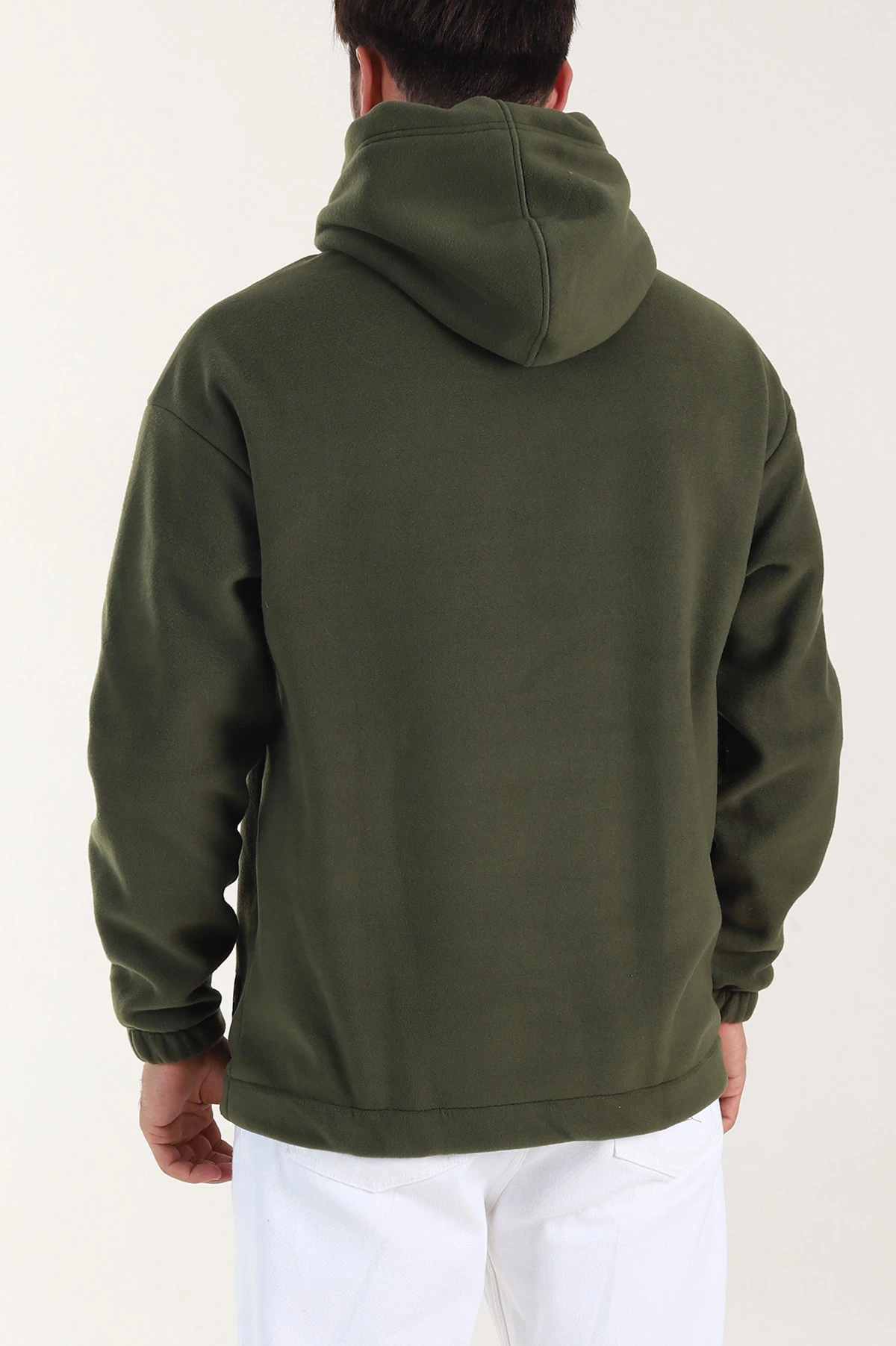 Haki Polar Kumaş Kapüşonlu Erkek Sweatshirt 408505