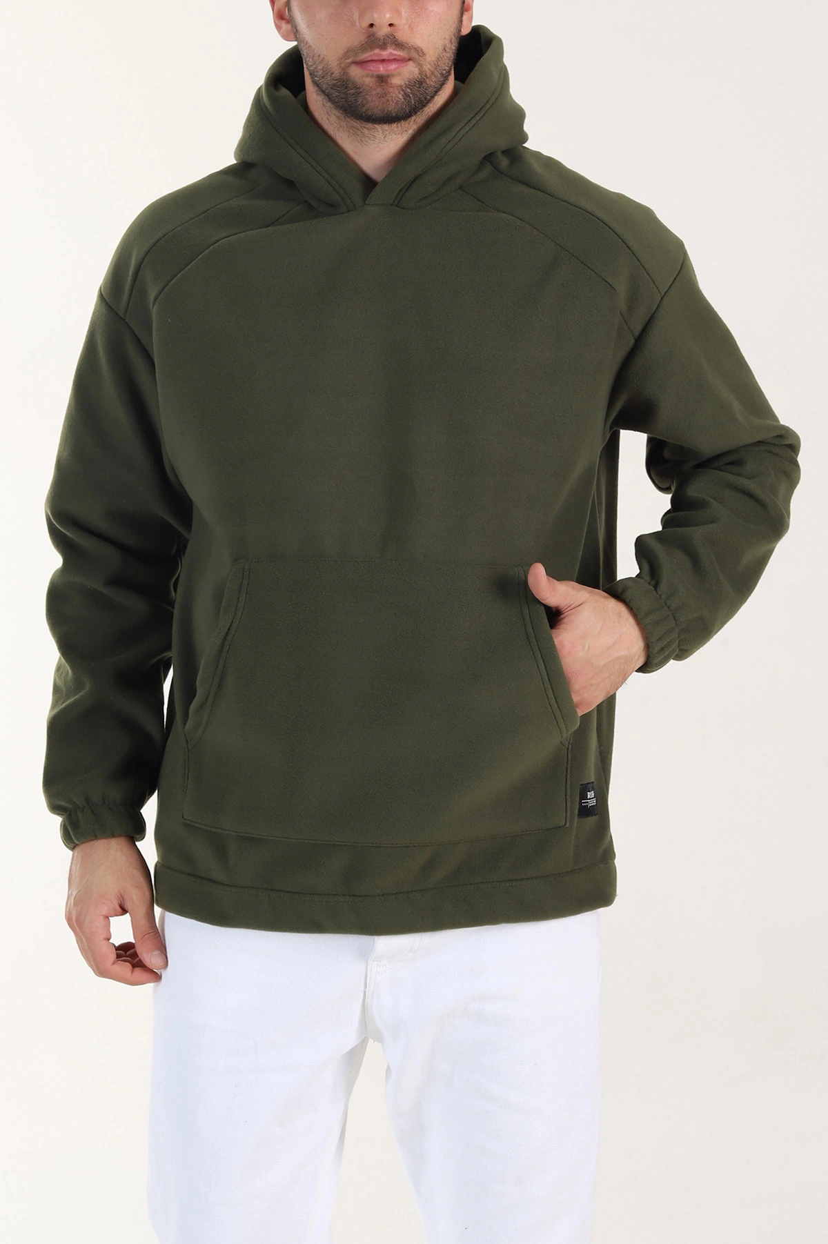 Haki Polar Kumaş Kapüşonlu Erkek Sweatshirt 408505
