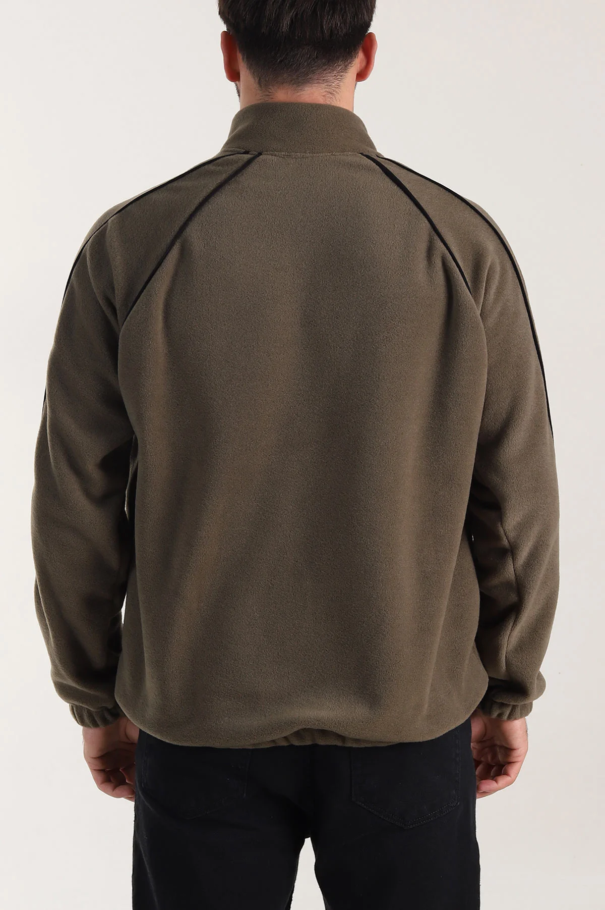 Haki Polar Kumaş Yarım Fermuarlı Yazı Detaylı Erkek Sweatshirt 408551