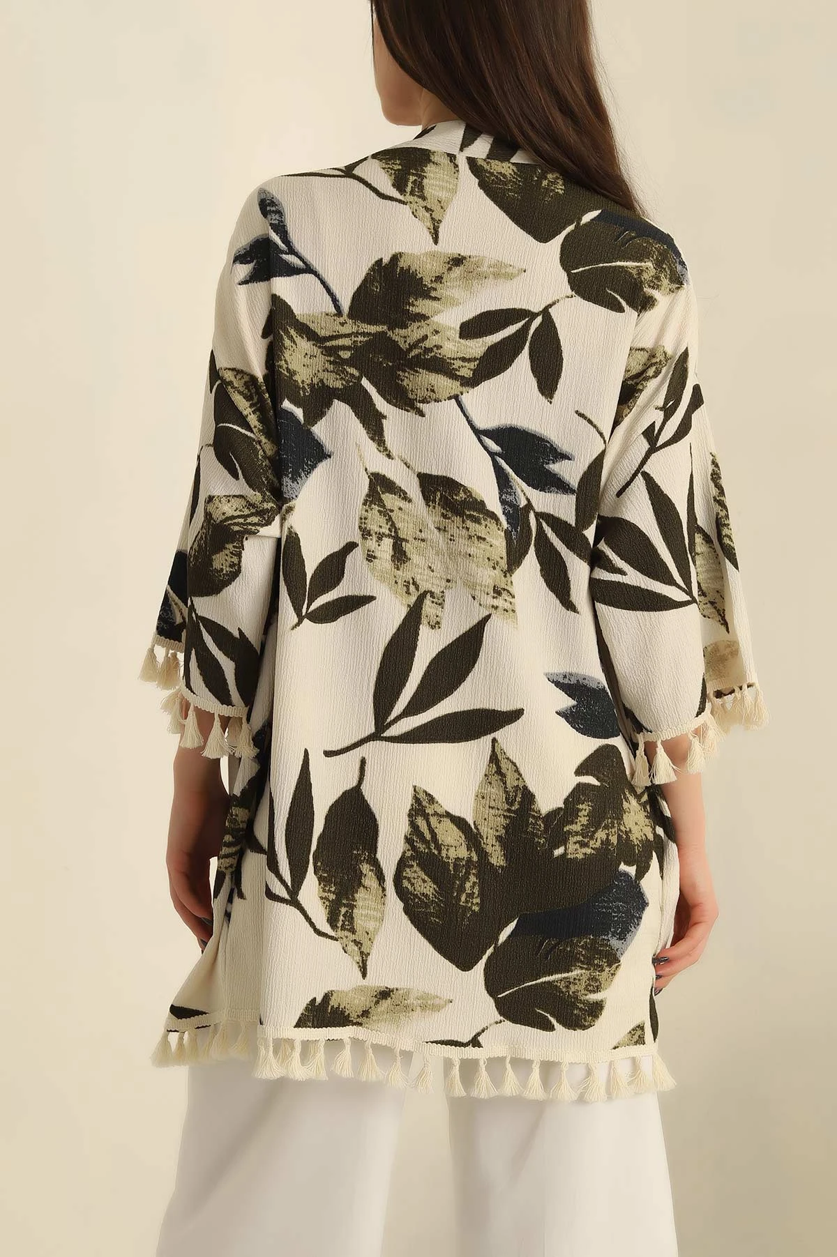 Haki Püsküllü Okyanus kumaş Kimono 251976