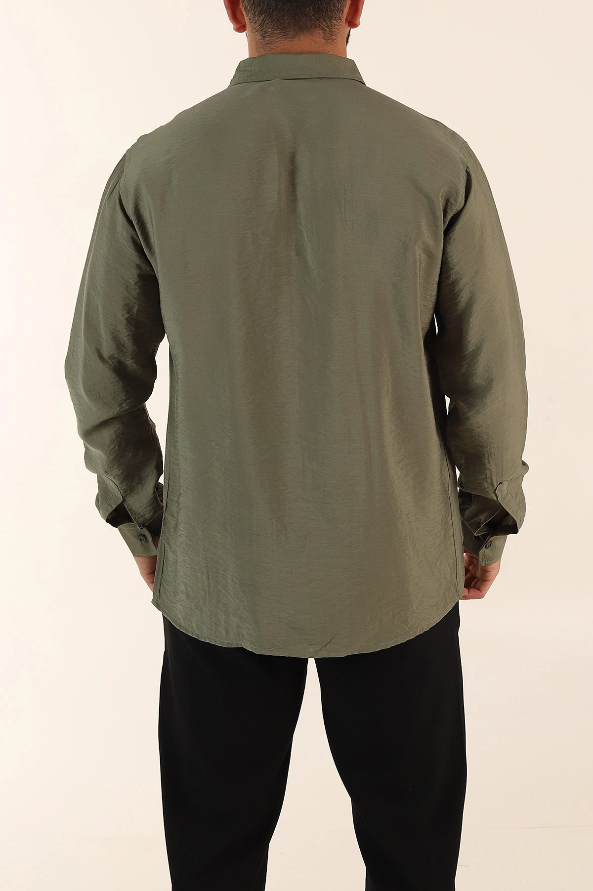 Haki Regular Fit Ata Yaka Basic Uzun Kollu Erkek Gömlek 370029