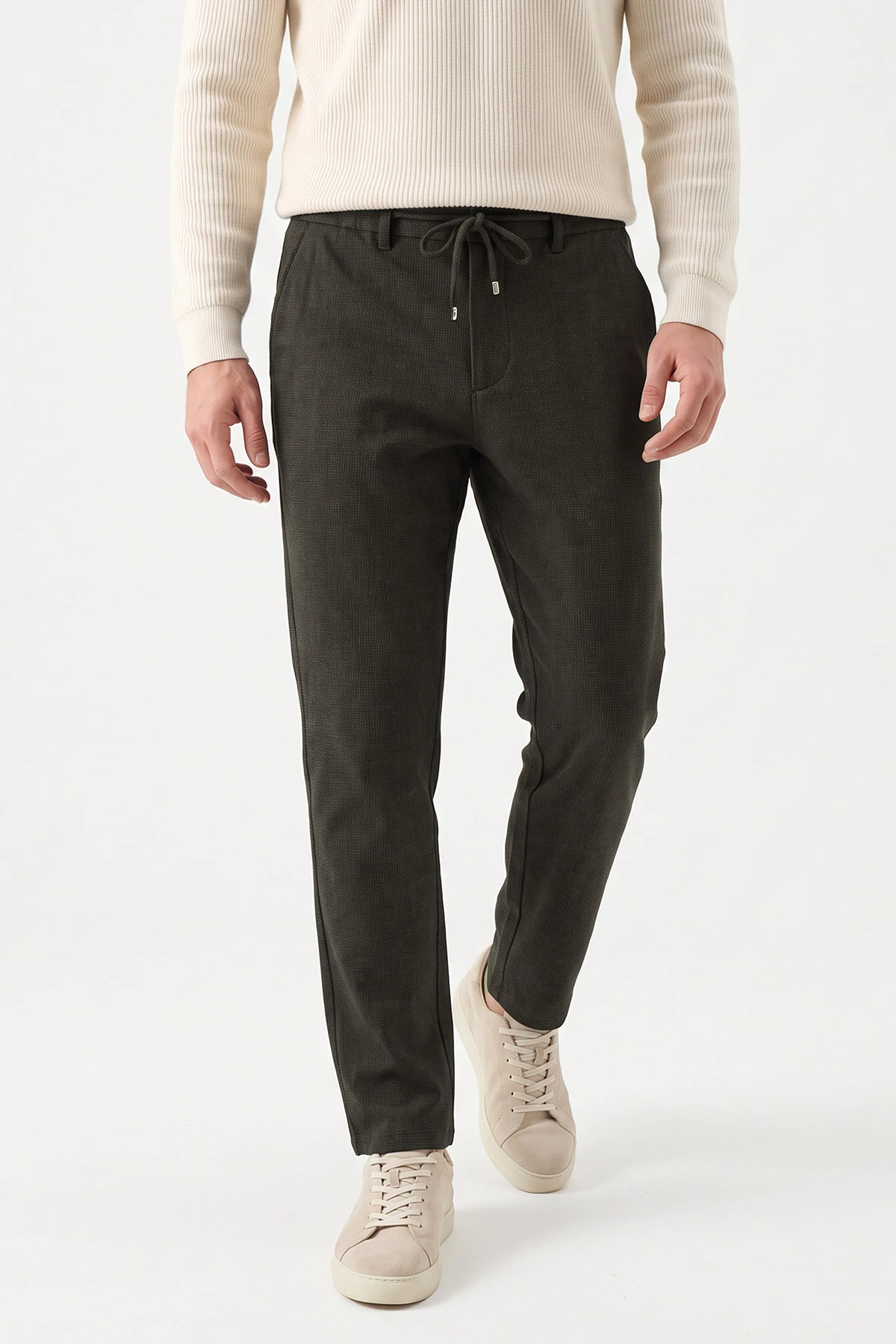 Haki Regular Fit Belden Bağlamalı Erkek Pantolon 493176