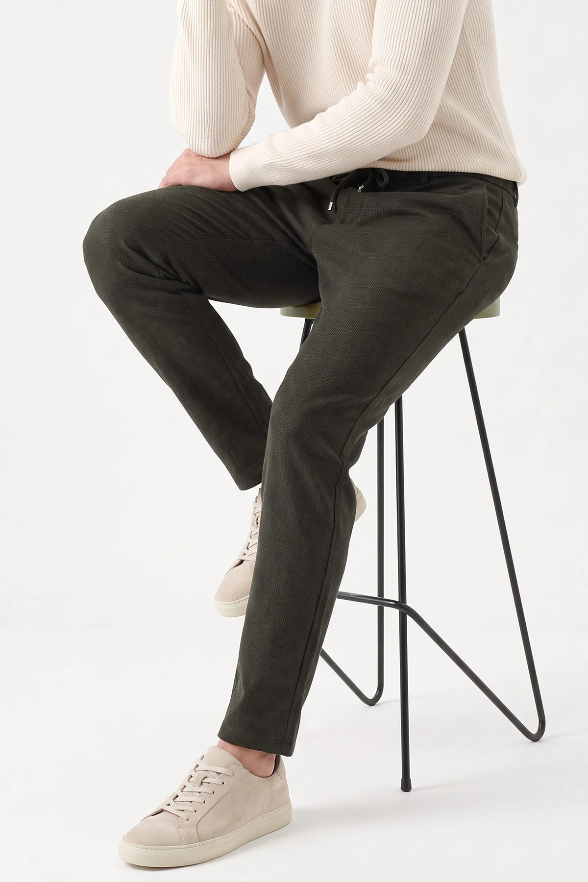 Haki Regular Fit Belden Bağlamalı Erkek Pantolon 493176