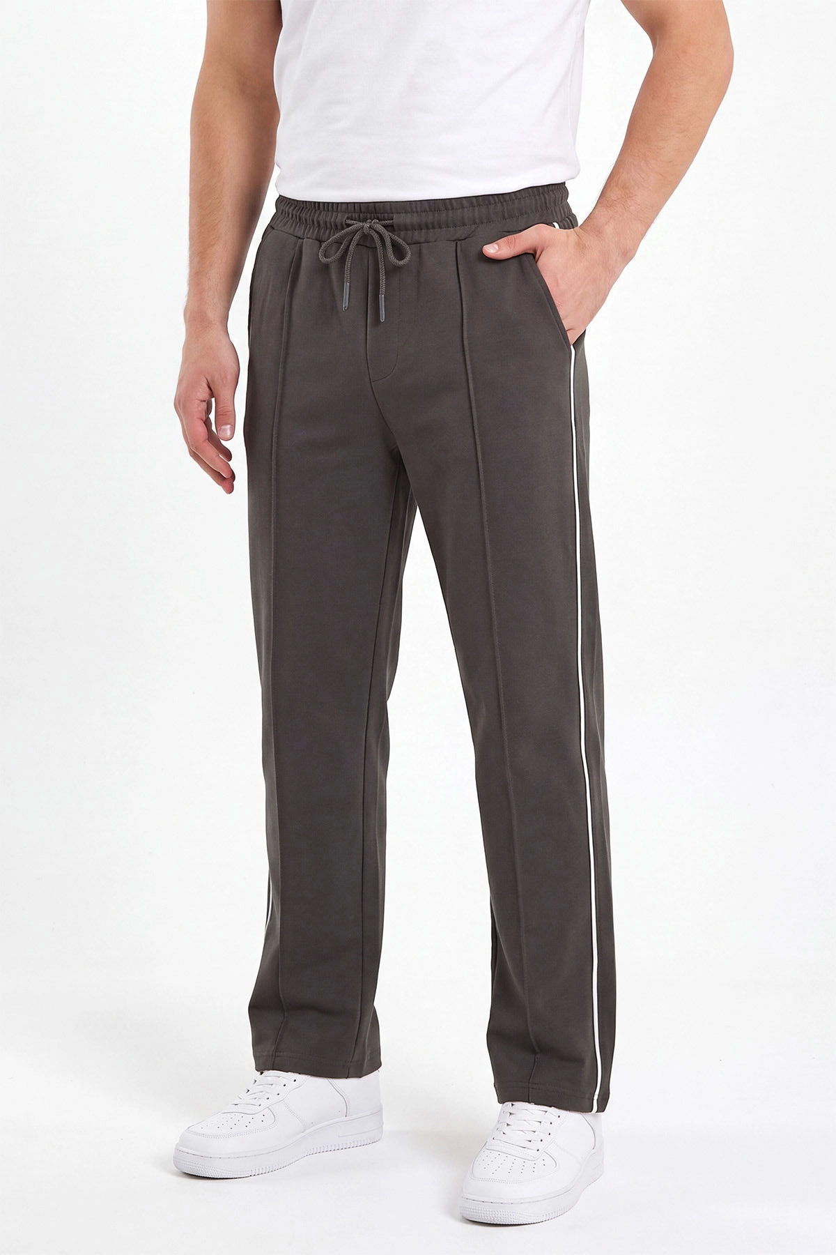 Haki Regular Fit Çimalı Şerit Detaylı Erkek Eşofman Altı 402366