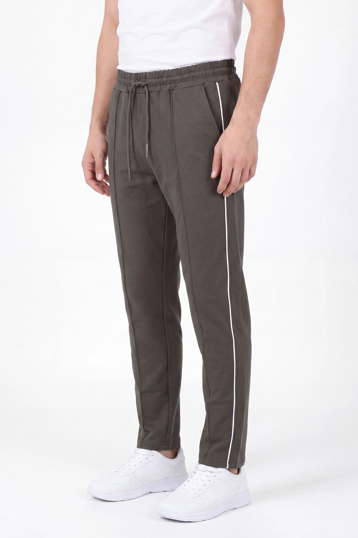 Haki Regular Fit Çimalı Şerit Detaylı Erkek Eşofman Altı 459785