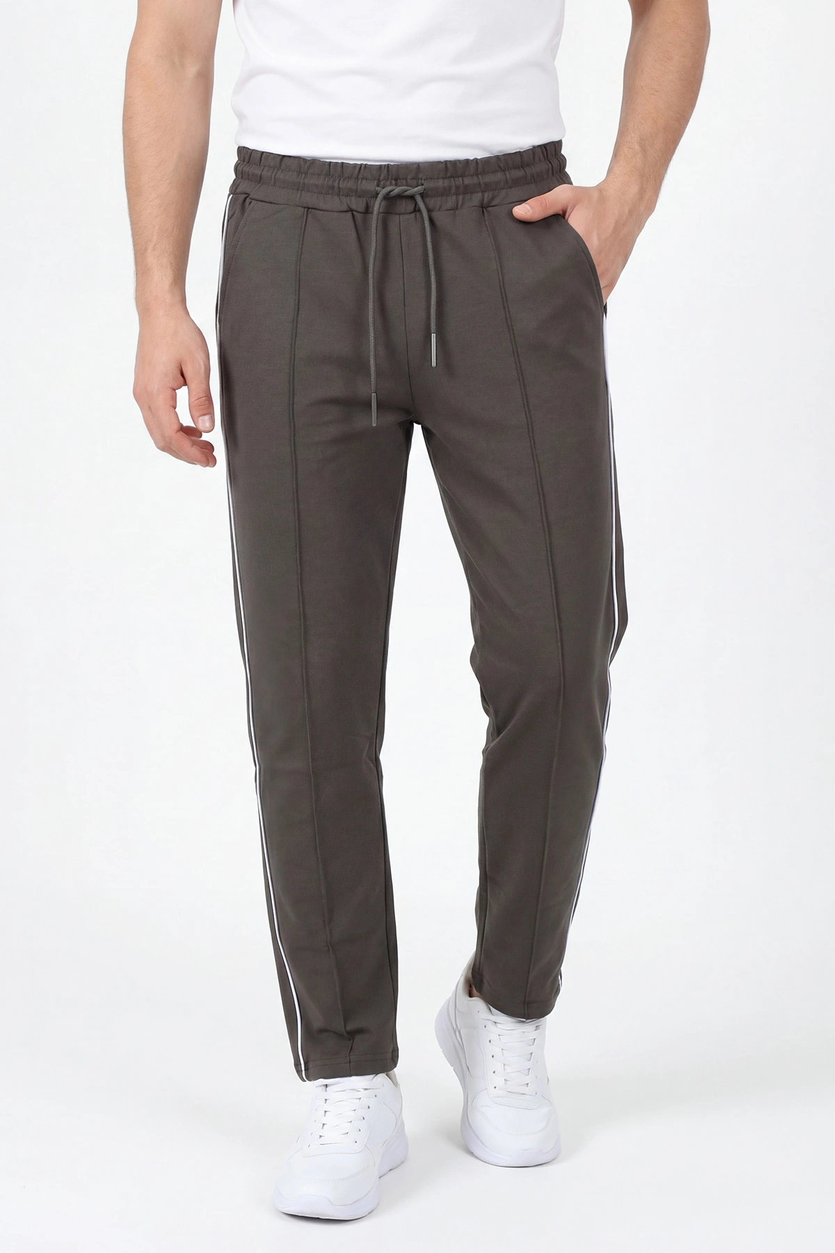 Haki Regular Fit Çimalı Şerit Detaylı Erkek Eşofman Altı 459785