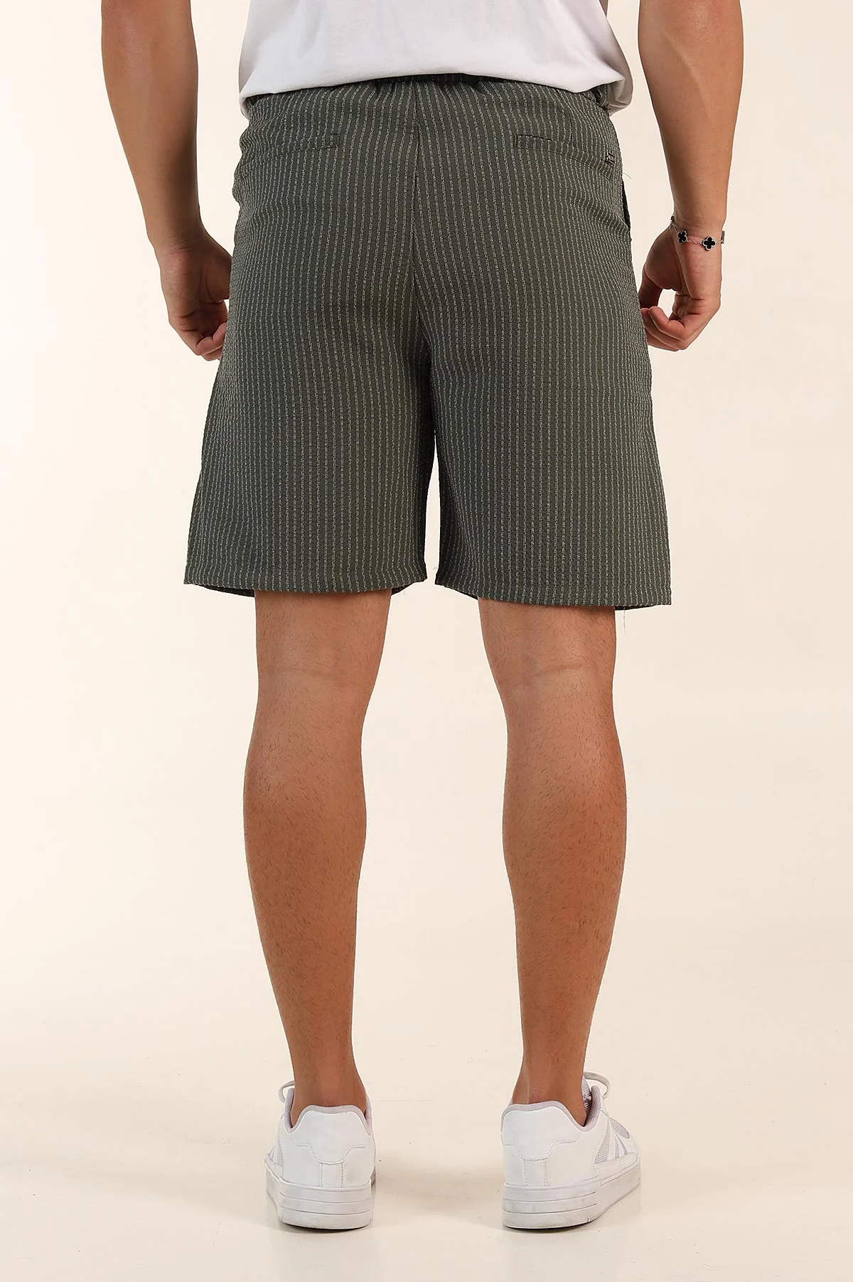 Haki Regular Fit Çizgili Erkek Şort 385195
