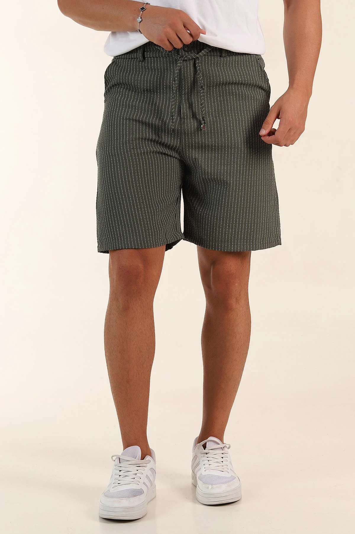 Haki Regular Fit Çizgili Erkek Şort 385195
