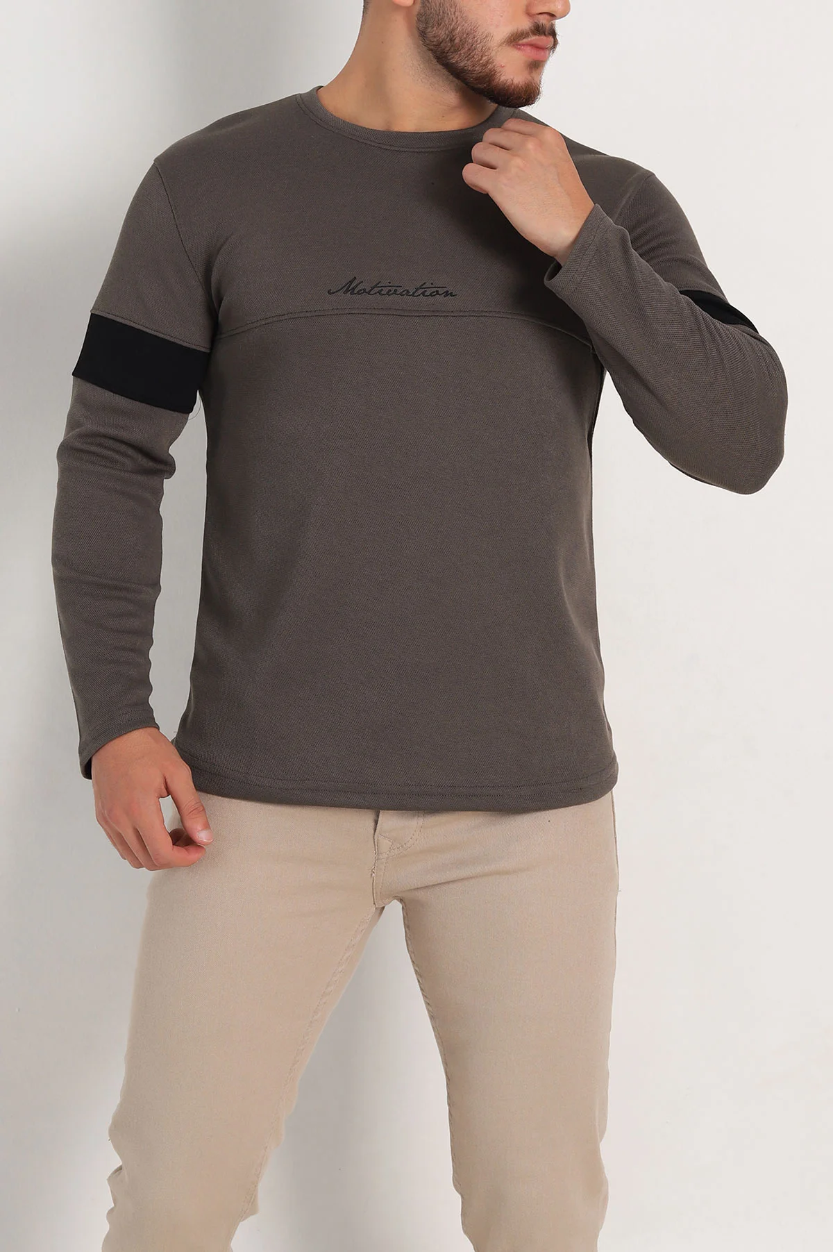 Haki Regular Fit Kabartma Baskılı Erkek Sweatshirt 303424