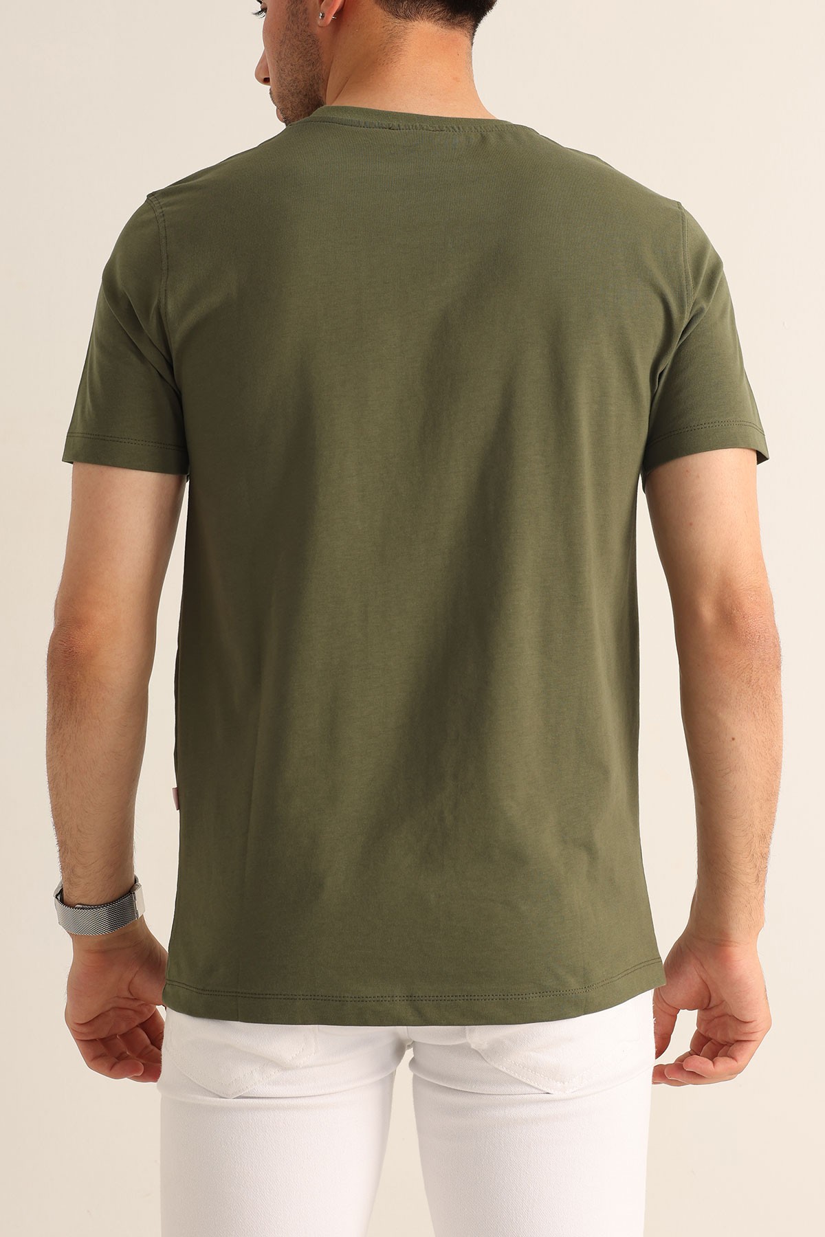 Haki Regular Fit Kabartma Yazı Detay Erkek Tişört 182227