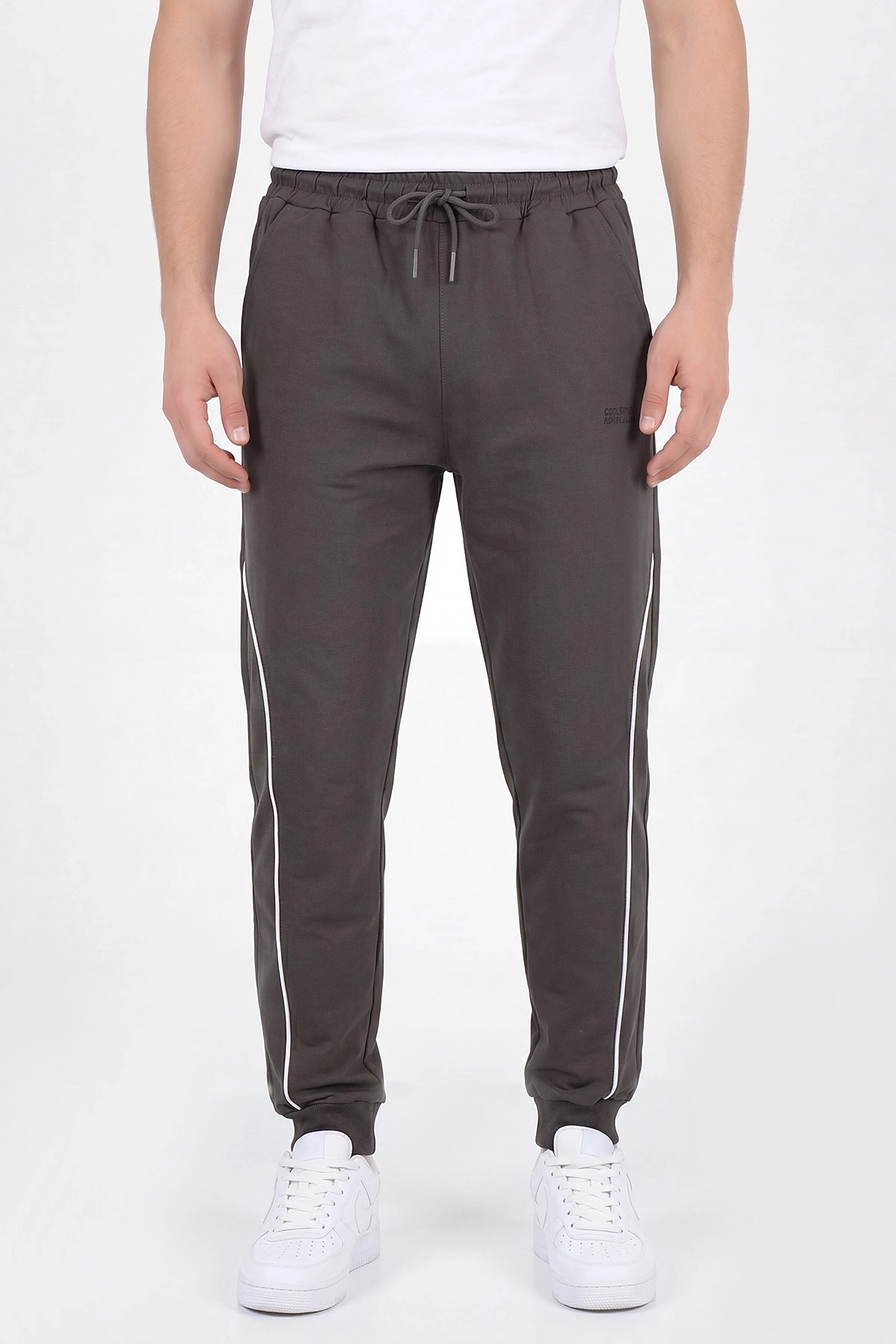 Haki Regular Fit Şerit Detaylı Paça Lastikli Erkek Eşofman Altı 402372