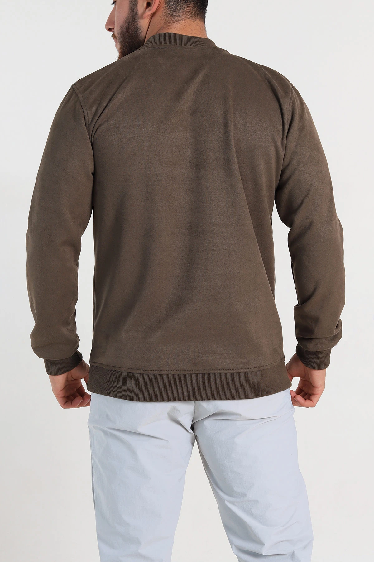 Haki Regular Fit Süet Kabartma Yazı Detaylı Erkek Sweatshirt 305897