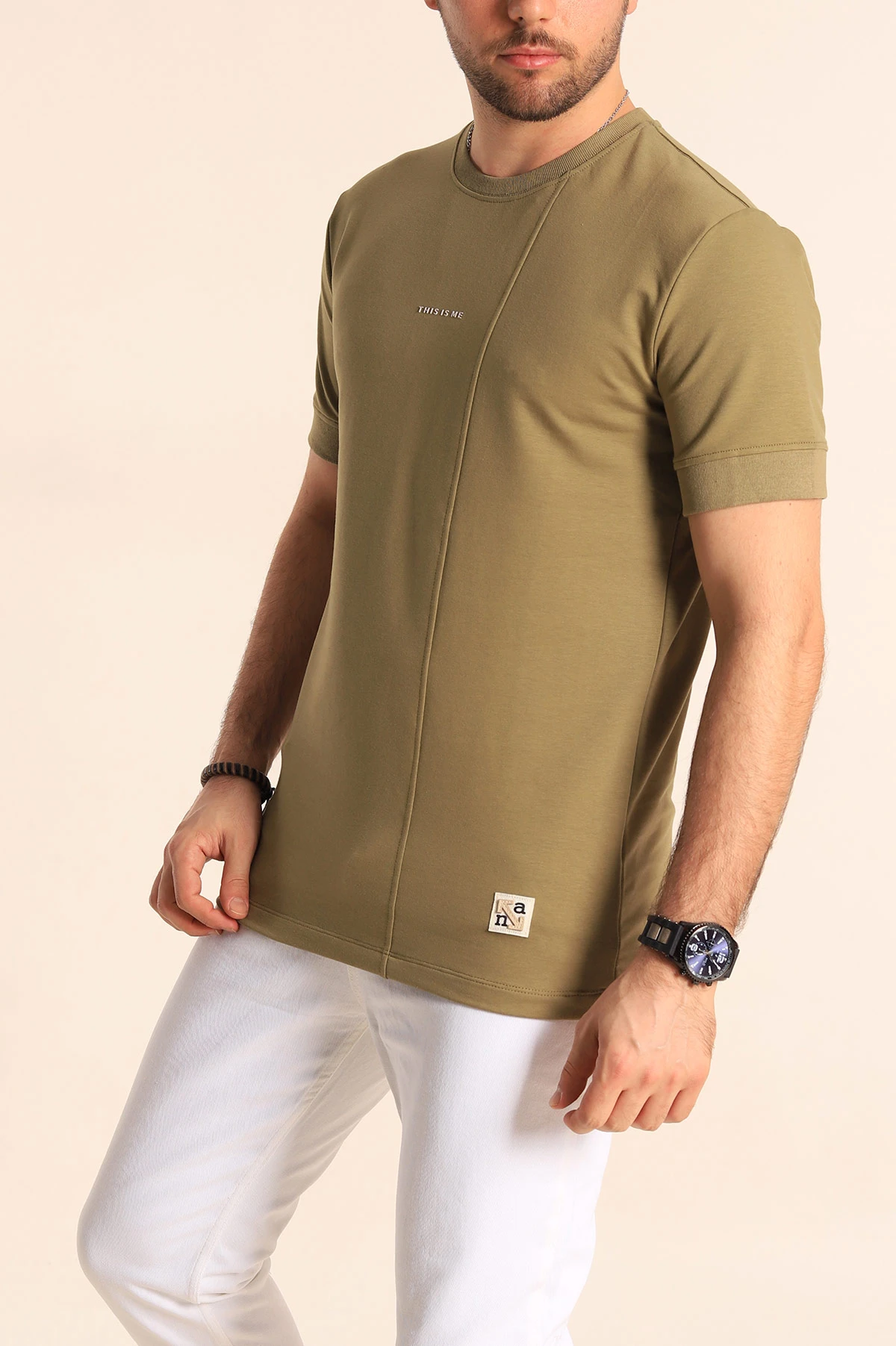 Haki Regular Fit Yazı Detay Erkek Tişört 252189
