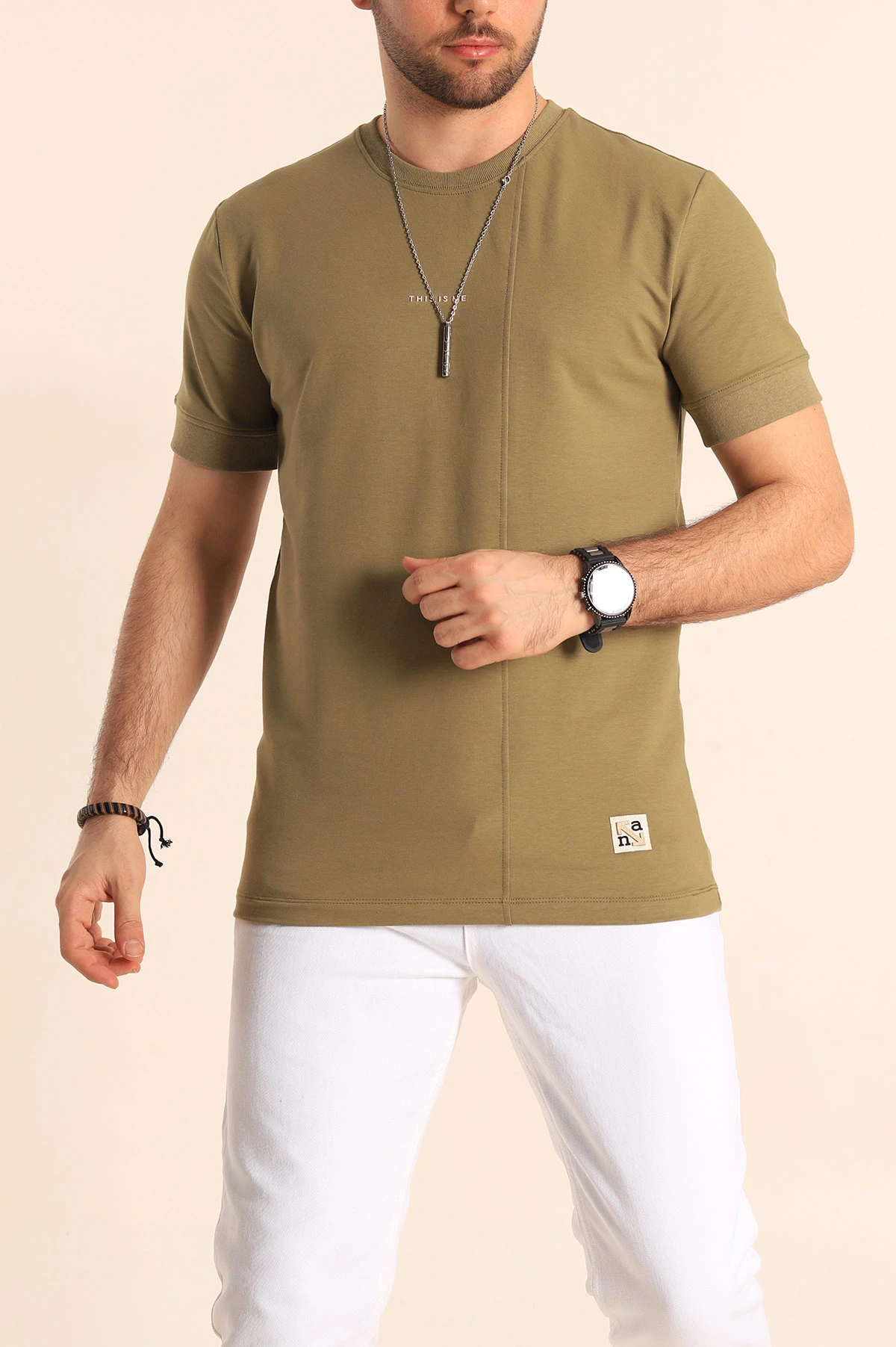 Haki Regular Fit Yazı Detay Erkek Tişört 252189