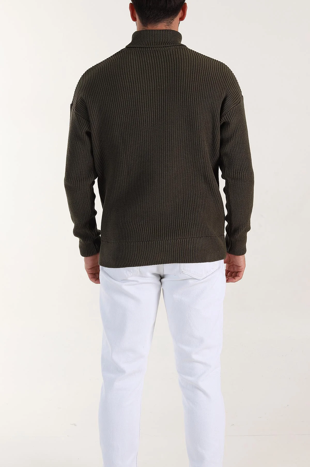Haki Relaxed Fit Balıkçı Yaka Erkek Triko Kazak 397754